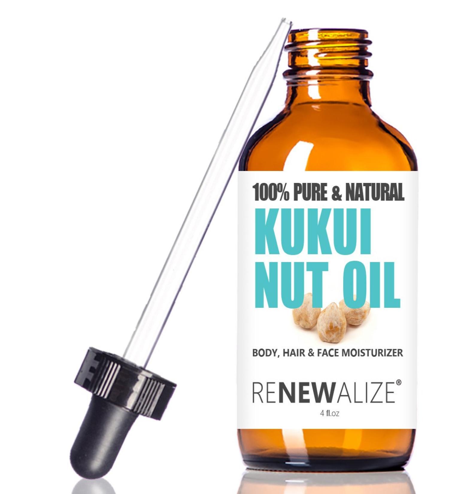 Renewalize Kukui Nut Oil Anti-Frizz Hair & Skin Moisturizer 4 fl oz - 100% Pure Cold Pressed, Repair Treatment for Gloss, Breakage & Split Ends - Buy Online on GoSupps.com