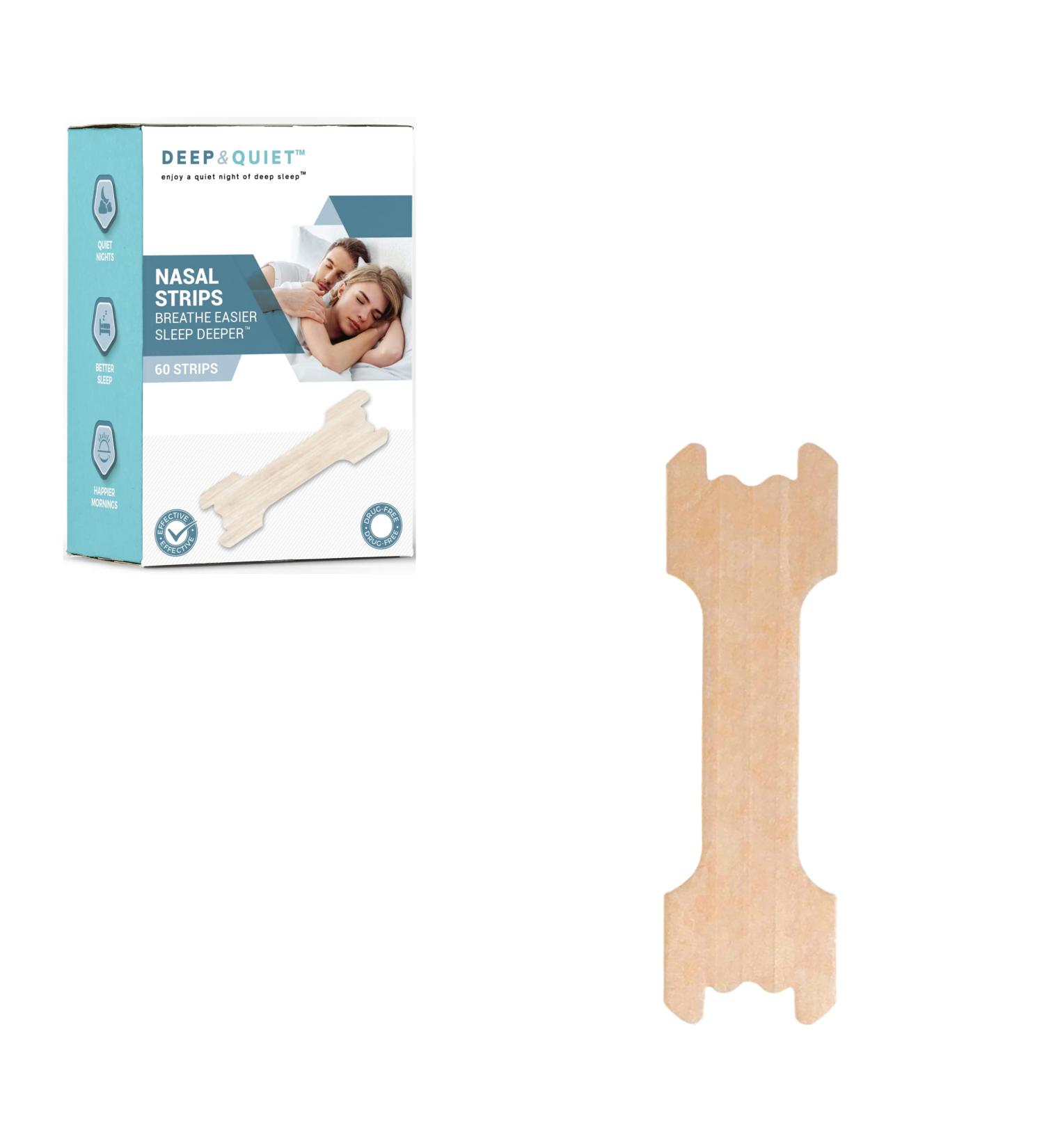 Deep & Quiet Nasal Strips Tan 60 Count - Reduce Snoring, Relieve Nose Congestion, Breathe Easier, Sleep Deeper - Buy Online on GoSupps.com