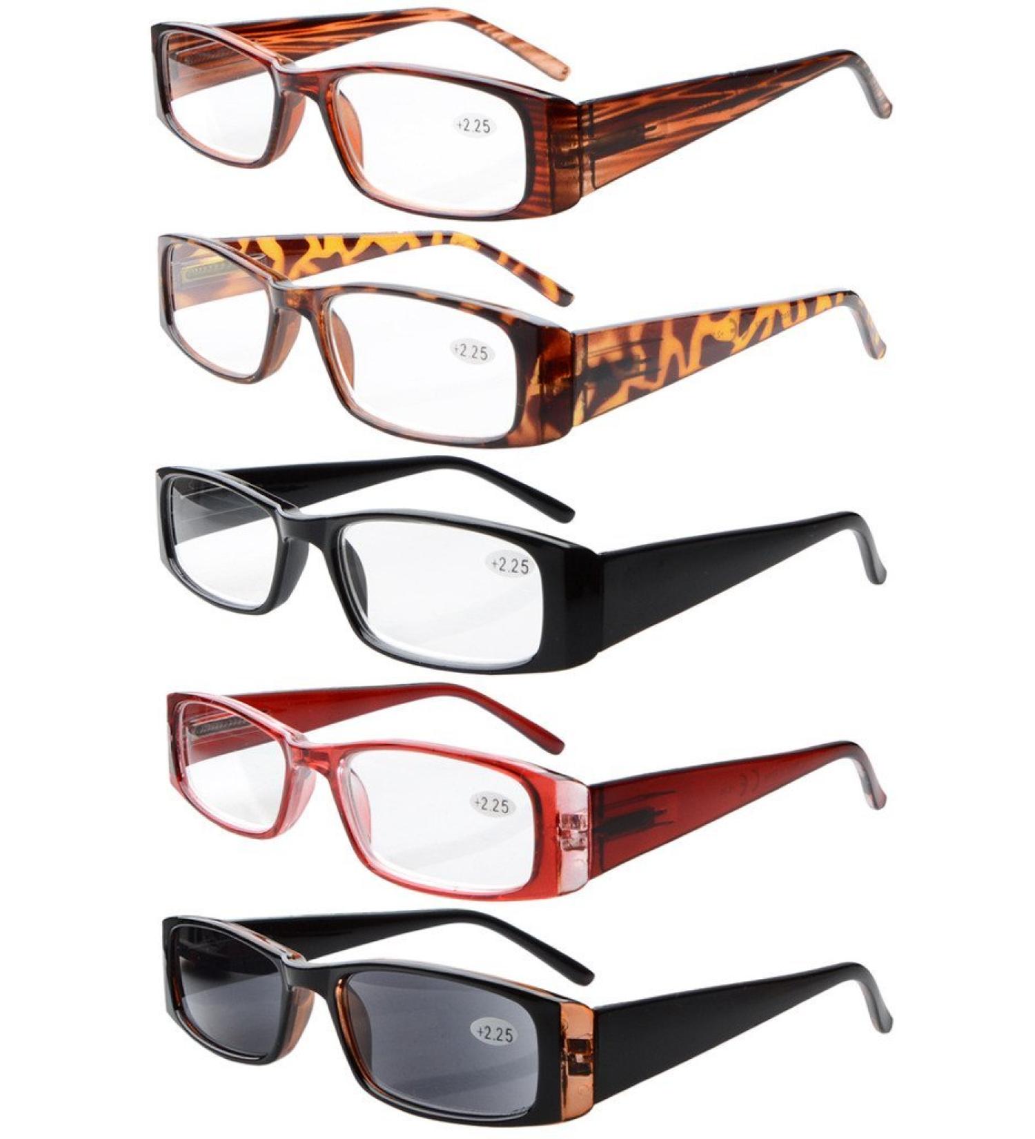 Eyekepper 5-Pack Spring Hinges Rectangular Reading Glasses - Sunshine Readers +3.0 - International Shipping Available - Buy Online on GoSupps.com
