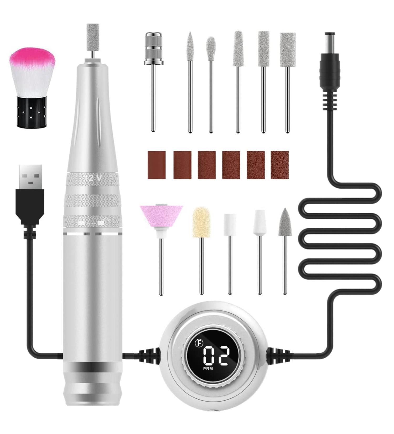 Foxzone Electric Nail Drill - Professional 35000 RPM Portable Nail File with Visible Display Screen for Acrylic Gel Nails - Silver - Buy Online on GoSupps.com