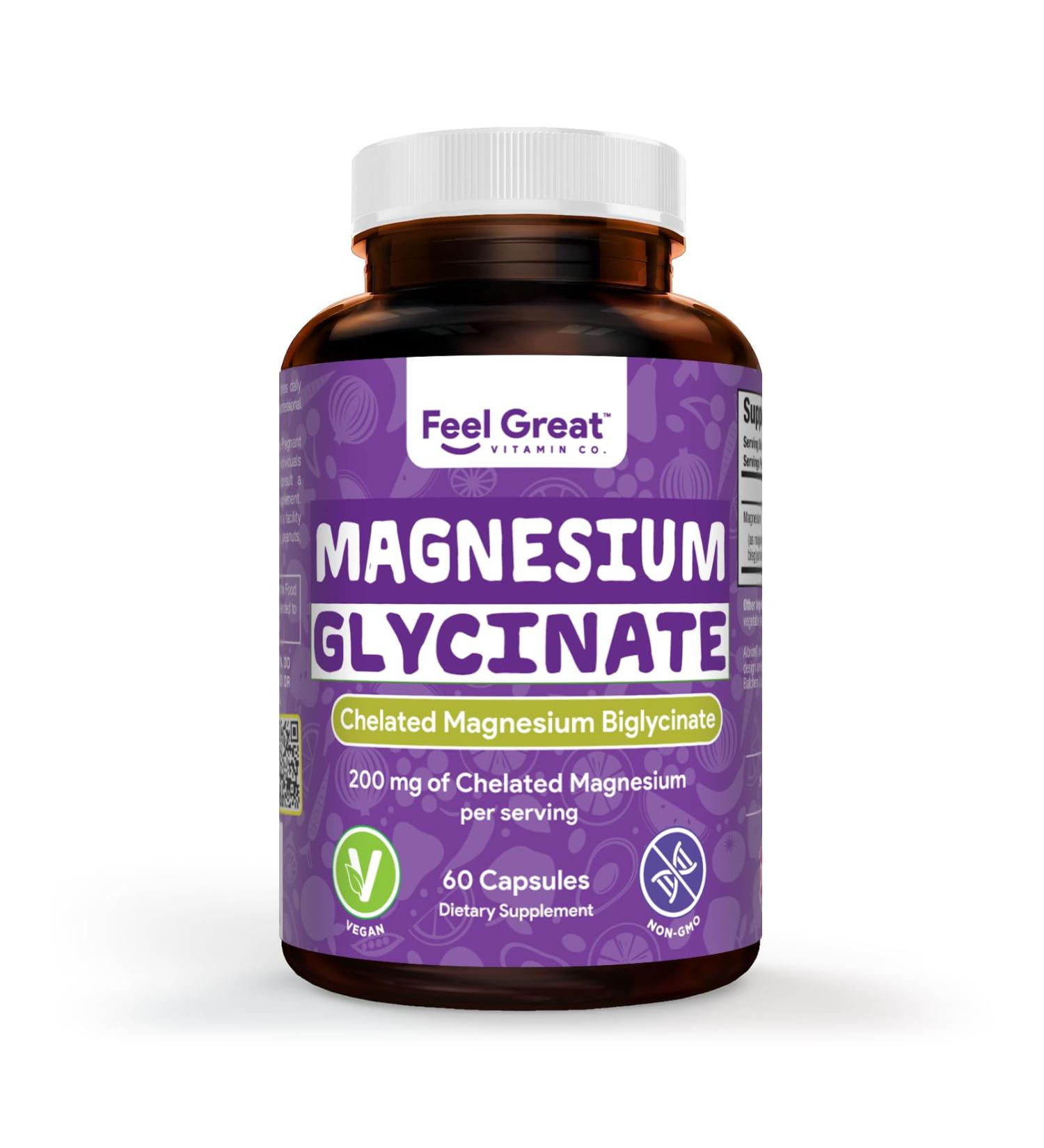 Feel Great Magnesium Bisglycinate High Absorption Buffered & Chelated Magnesium for Muscle Bone & Joint Support 60 Easy-to-Swallow Vegan Capsules - Buy Online on GoSupps.com