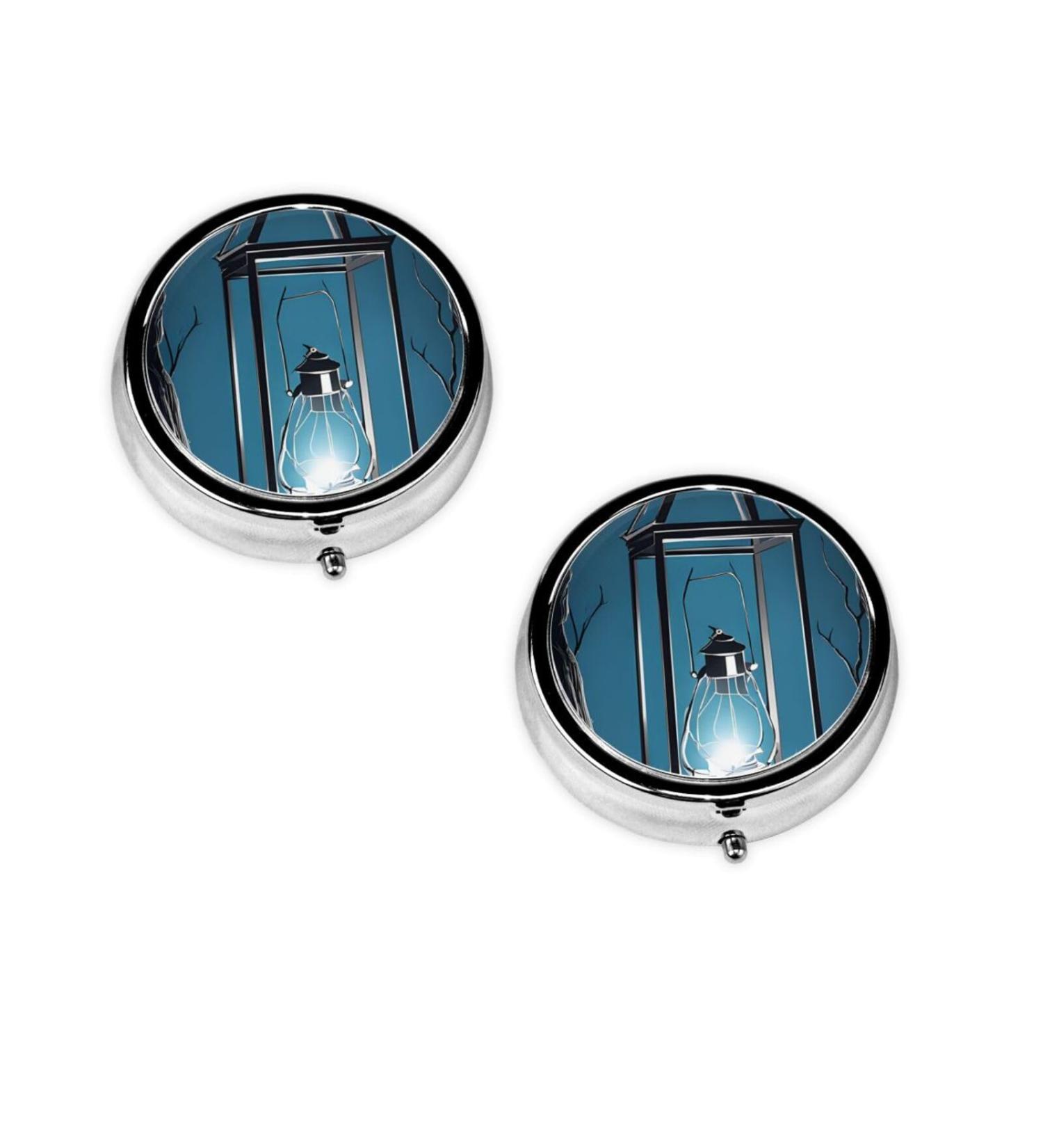 Fireflies & Lantern Round Pill Box - 3 Compartment Mini Portable Travel Organizer | Decorative Pocket Purse Medicine Holder - Buy Online on GoSupps.com
