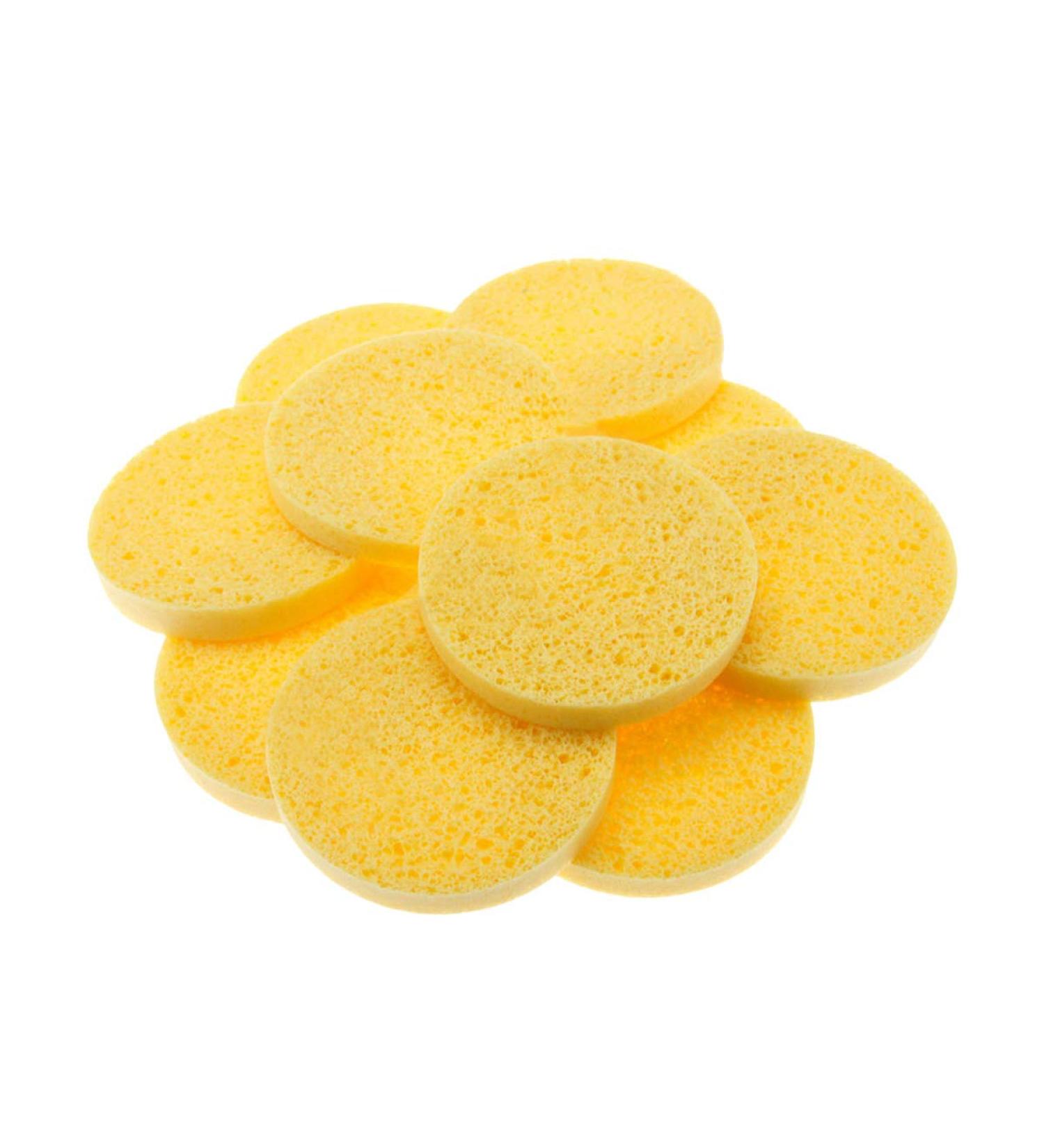 12pcs Facial Wooden Sponges - Compact Round Beauty Makeup Tools | Perfect for All Skin Tones - Yellow - Buy Online on GoSupps.com