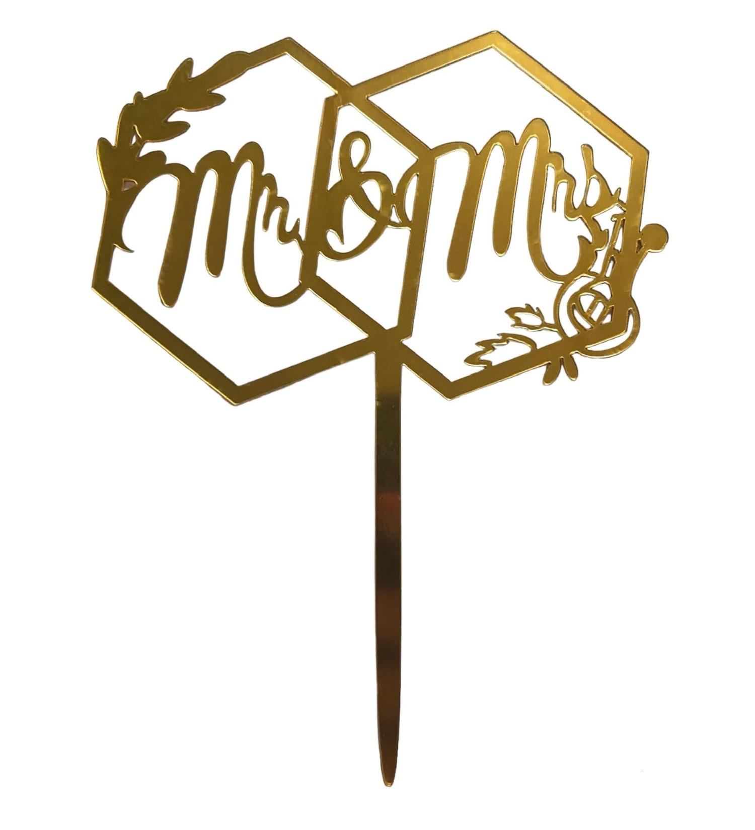 Gold Acrylic Mr & Mrs Cake Topper - Perfect for Wedding Celebrations