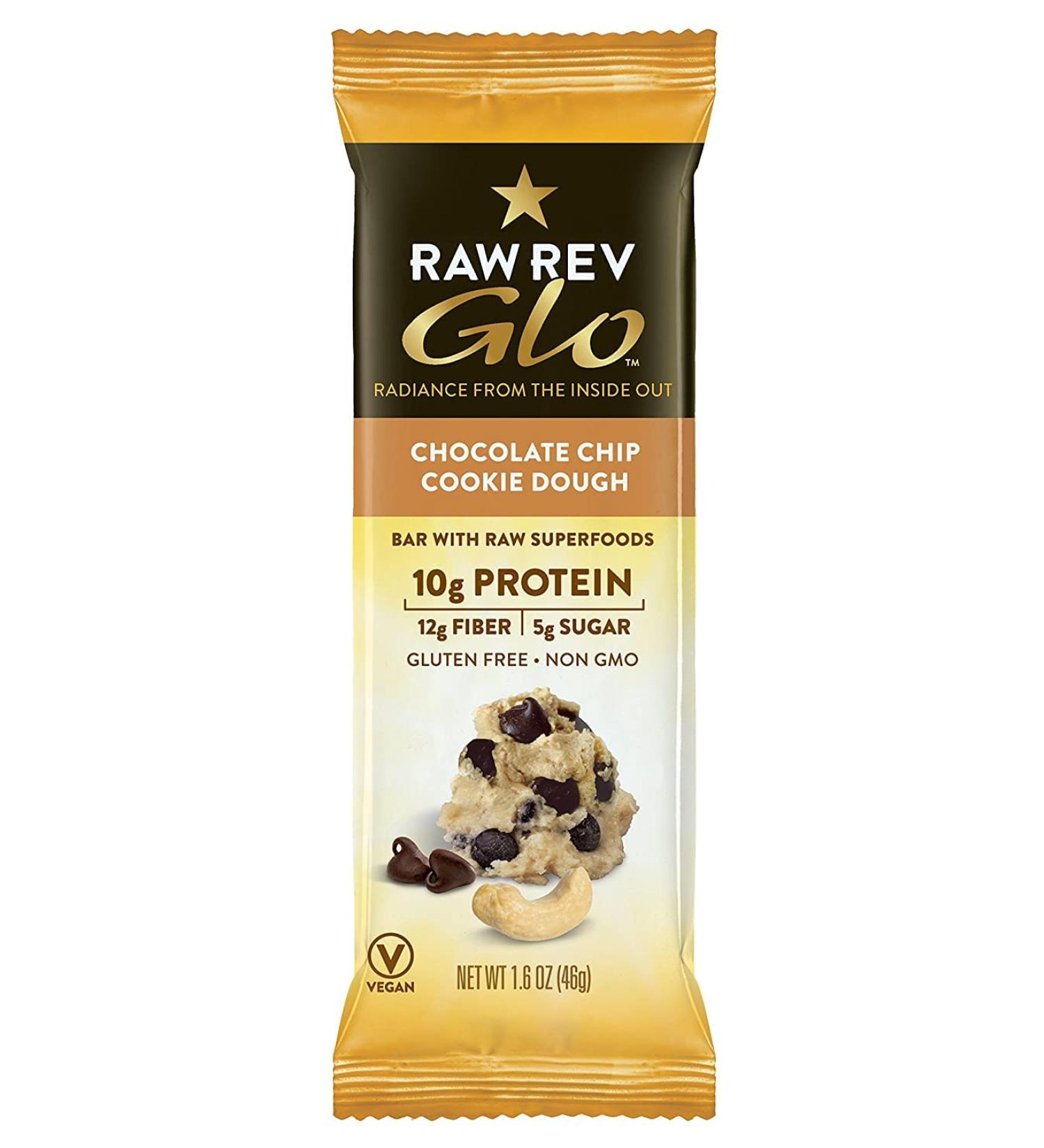 Raw Rev Glo Vegan Protein Bars - Chocolate Chip Cookie Dough, Pack of 24 (12 Count x 2) - Buy Online on GoSupps.com