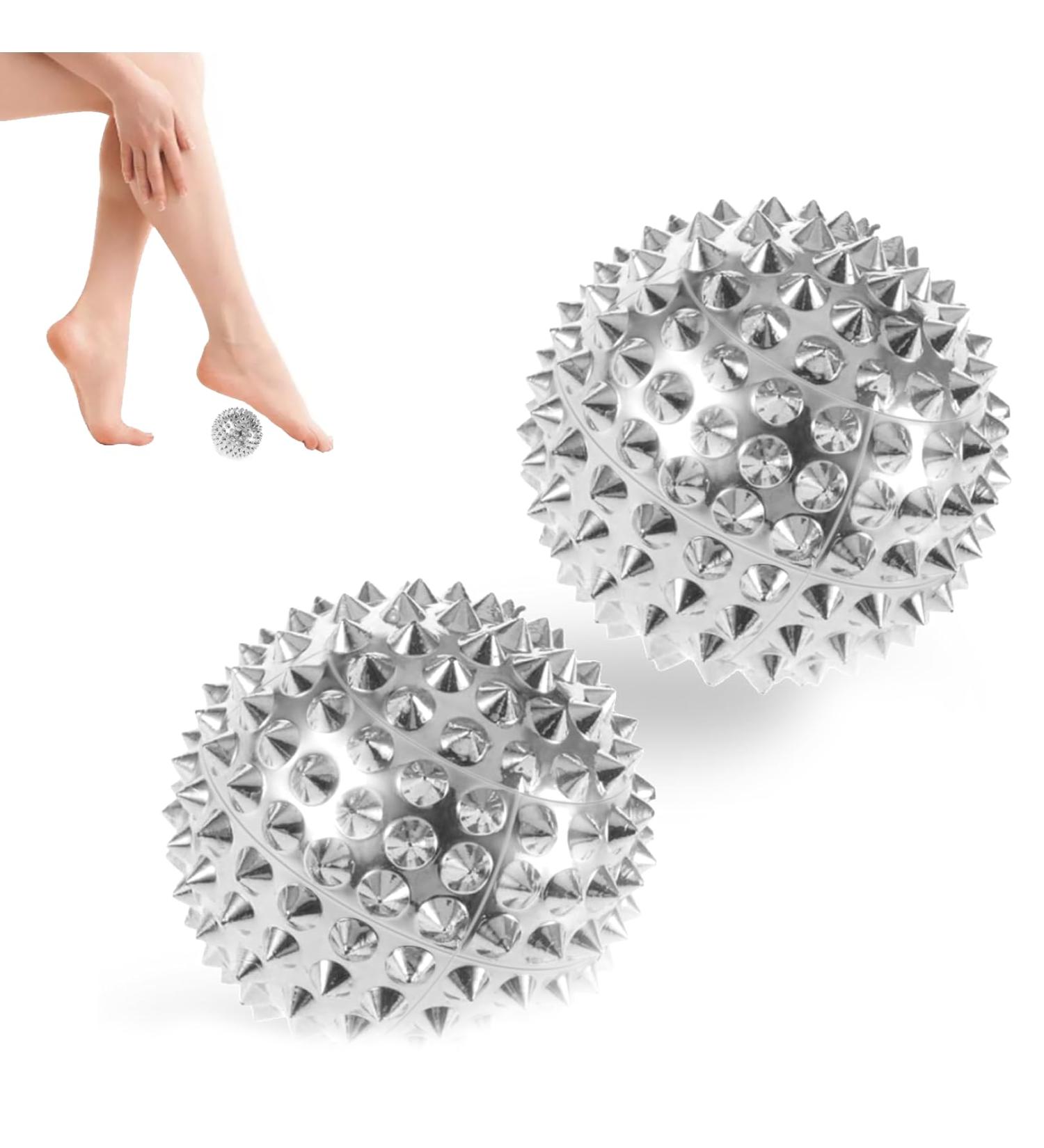 2 Pcs Silver Hedgehog Massage Balls - Magnetic Acupressure Stress Relief | ABS Material for Foot & Hand Relaxation - Buy Online on GoSupps.com