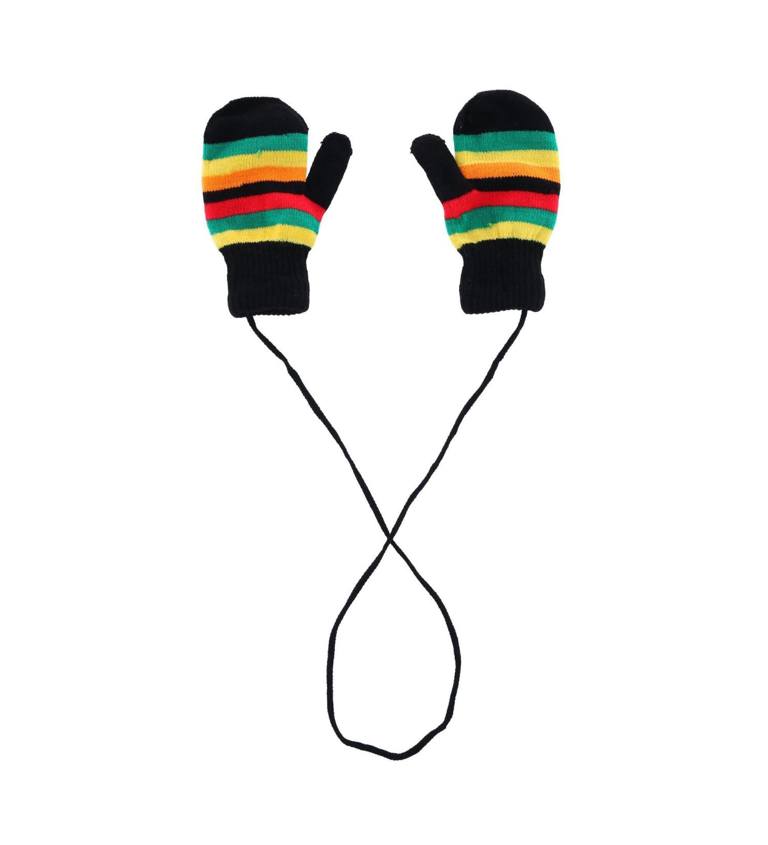 ANGELA & WILLIAM Kids' Knit Striped Mitten with Keeper String Black