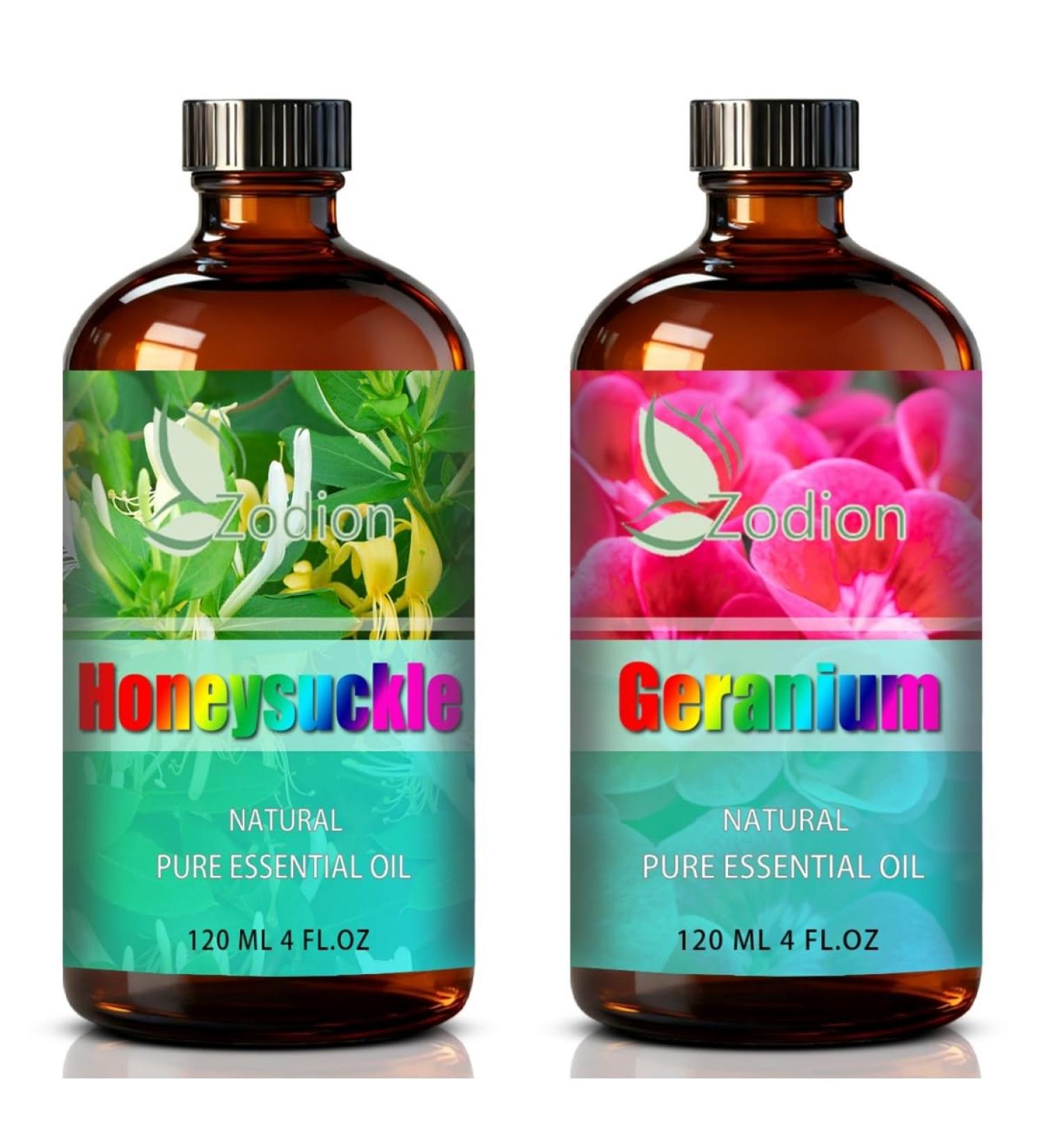 Geranium Essential Oil 4 Fl Oz and Honeysuckle Essential Oil 4 Fl Oz - Geranium & Honeysuckle Oil for Diffuser Aromatherapy Home Fragrance Skin & Hair Care DIY Candle & Soap Making Yoga - Buy Online on GoSupps.com