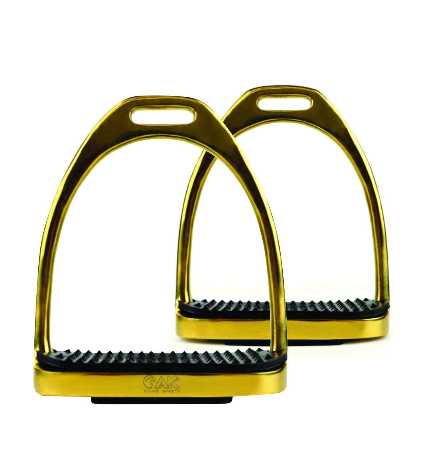 AK Stainless Steel Plane Horse Riding Equestrian Stirrups with Black Treads (Gold 4.50'') 4.50'' Gold - Buy Online on GoSupps.com