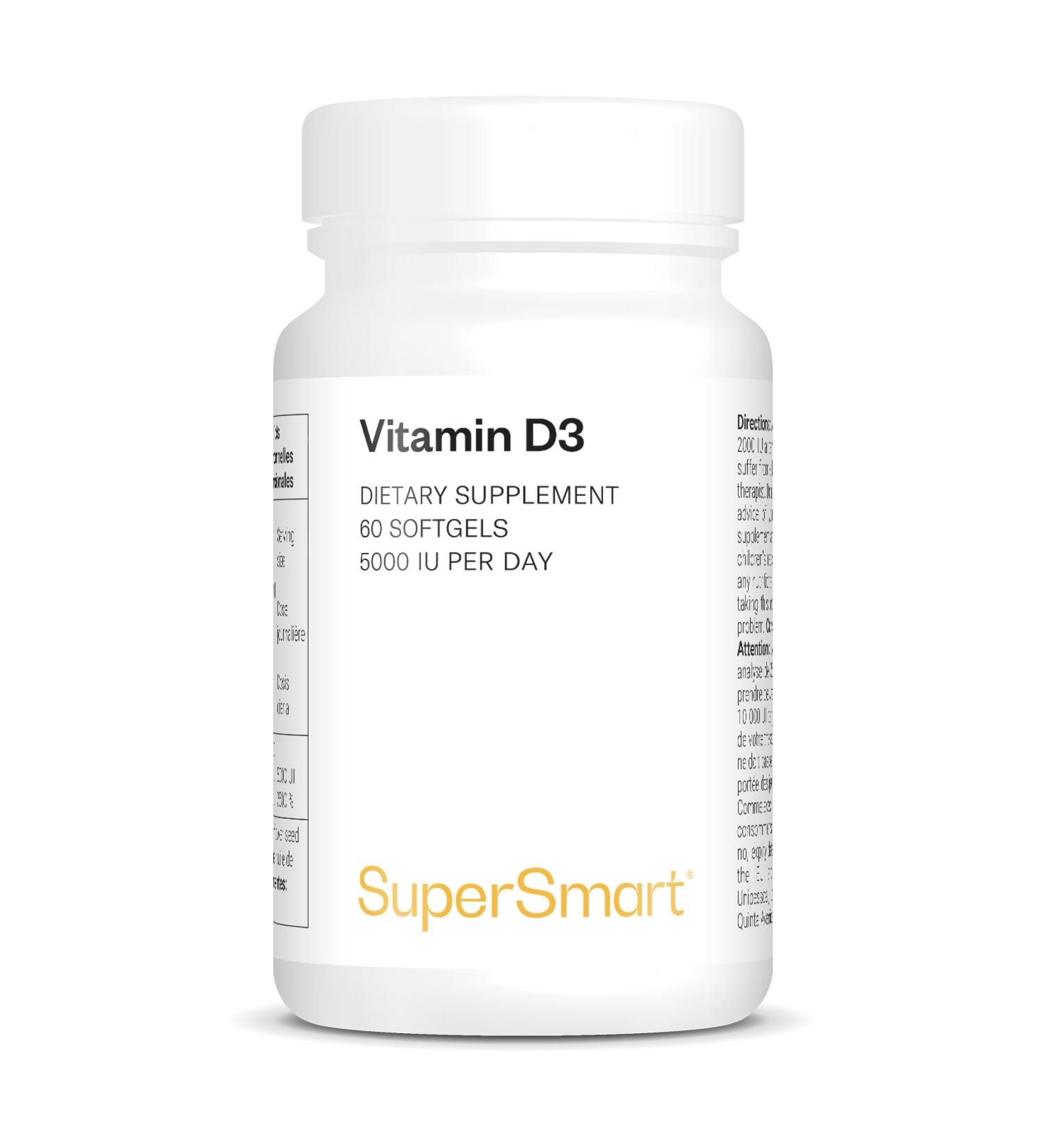 Vitamine D3 - Dosage Puissant & Forme Biodisponible - Soutient le Syst me Immunitaire les Os et le Coeur - Permet une Meilleure Assimilation du Calcium - Sans Gluten - Supersmart - Buy Online on GoSupps.com