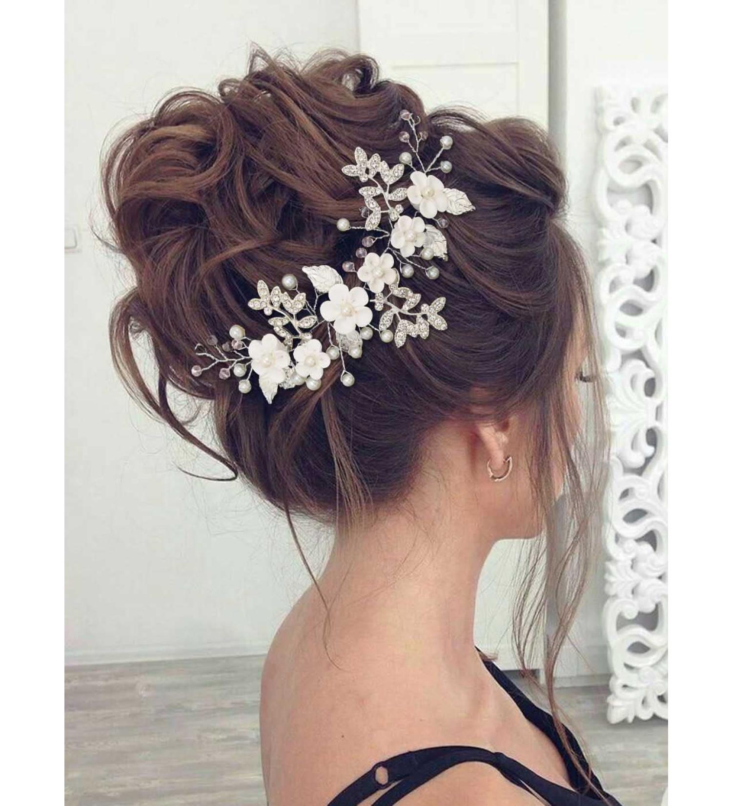 IYOU Flower Bride Hair Vine Pink Pearl Headband Crystal Leaf Wedding Headpiece Prom Bridal Hair Accessories for Women - Buy Online on GoSupps.com