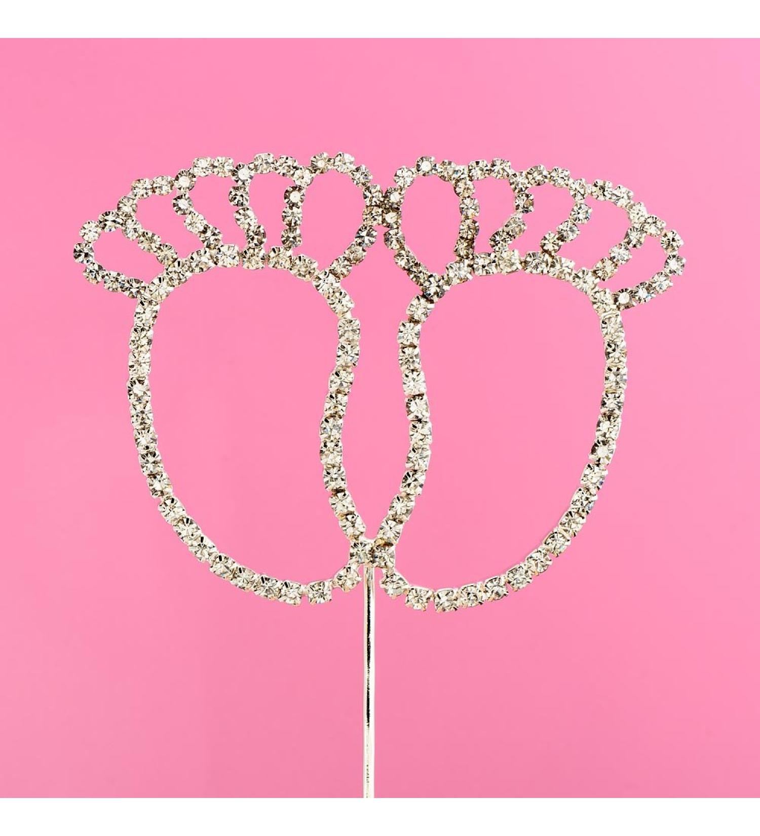 7.8cm x 5.8cm Baby Feet Christenting Baby Shower Diamante Rhinestone Cake Topper Decoration