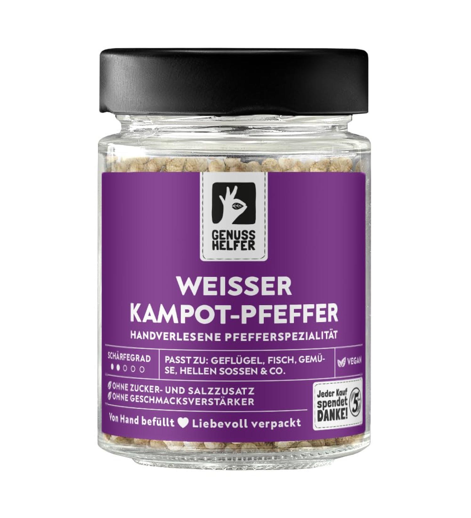 Buy Bremer Gew rzhandel White Kampot Pepper - Aromatic Whole Pepper for Mill 110g Glass Jar - Ideal for Light Sauces & Dishes - Buy Online on GoSupps.com