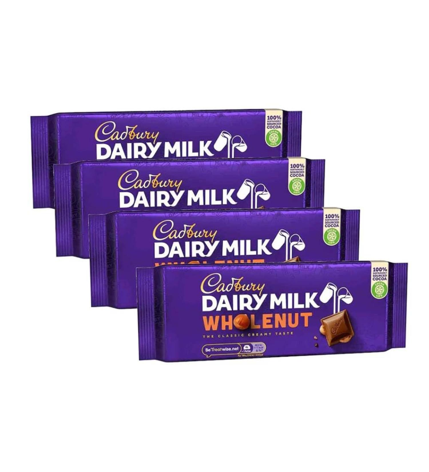 Cadbury Dairy Milk Wholenut Chocolate Bar 180g (4 pack) Imported from the UK