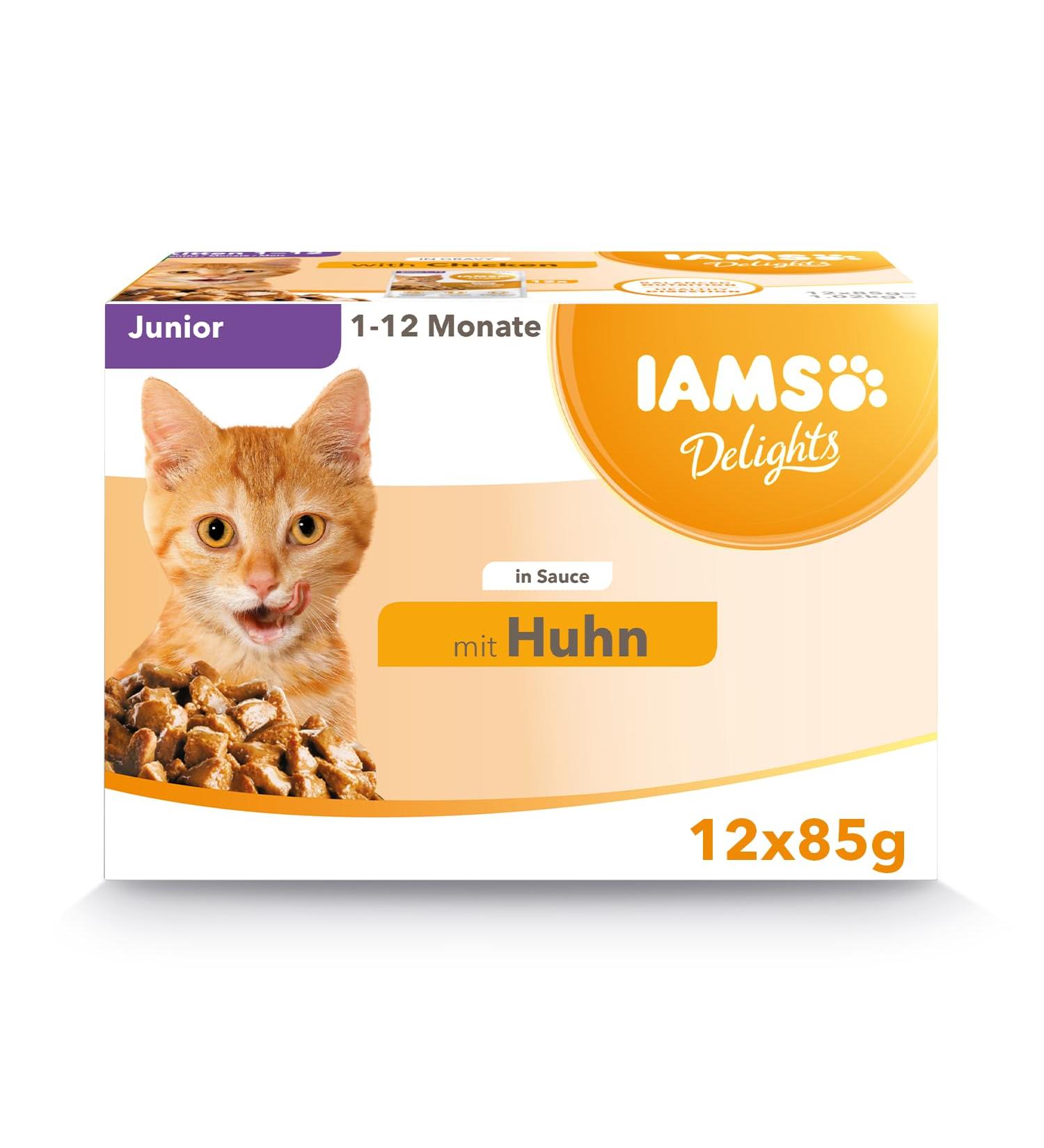 IAMS Delights Kitten Wet Food - High-Quality Chicken in Sauce Multipack (12 x 85g) | Ideal for Junior Kittens (1-12 Months) - International Shipping Available - Buy Online on GoSupps.com