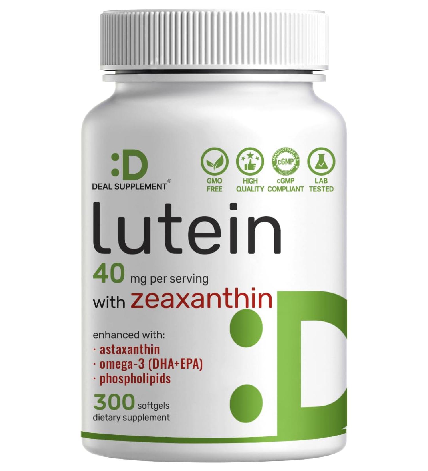 Lutein and Zeaxanthin Supplements 40mg Per Serving 300 Softgels Plus Astaxanthin Omega-3s & Phospholipids Non-GMO 300 Count (Pack of 1) - Buy Online on GoSupps.com