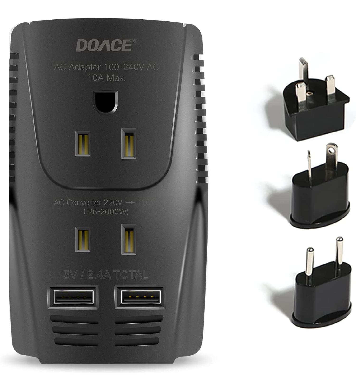 220V to 110V Power Adapter 10A with 2 USB Ports and Multi-Plug Options - Buy Online on GoSupps.com