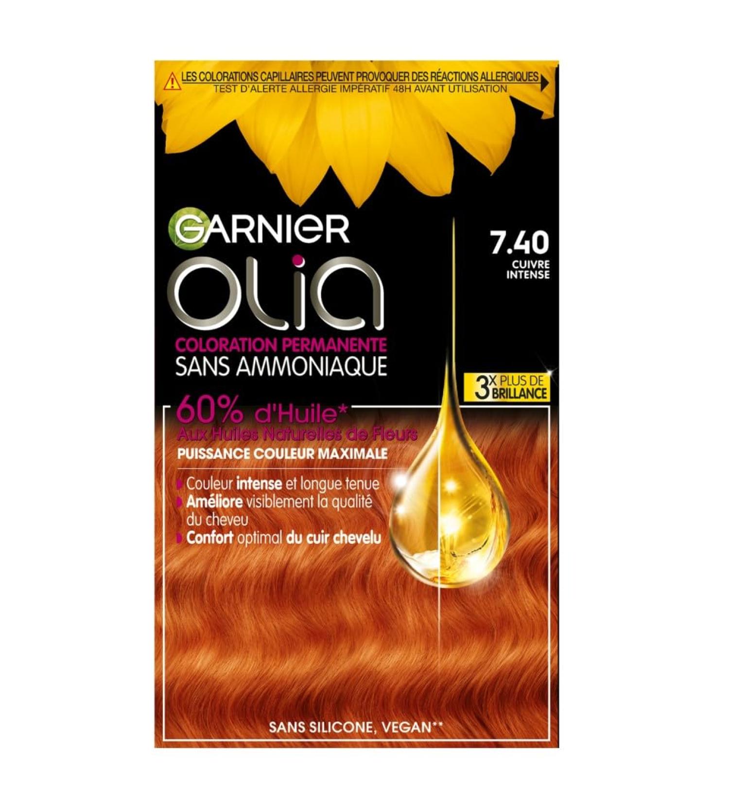 Garnier Coloration Permanente - Sans Ammoniaque - Aux Huiles Naturelles de Fleurs - Cuivr Intense (7.40) - Olia Vivids - Buy Online on GoSupps.com