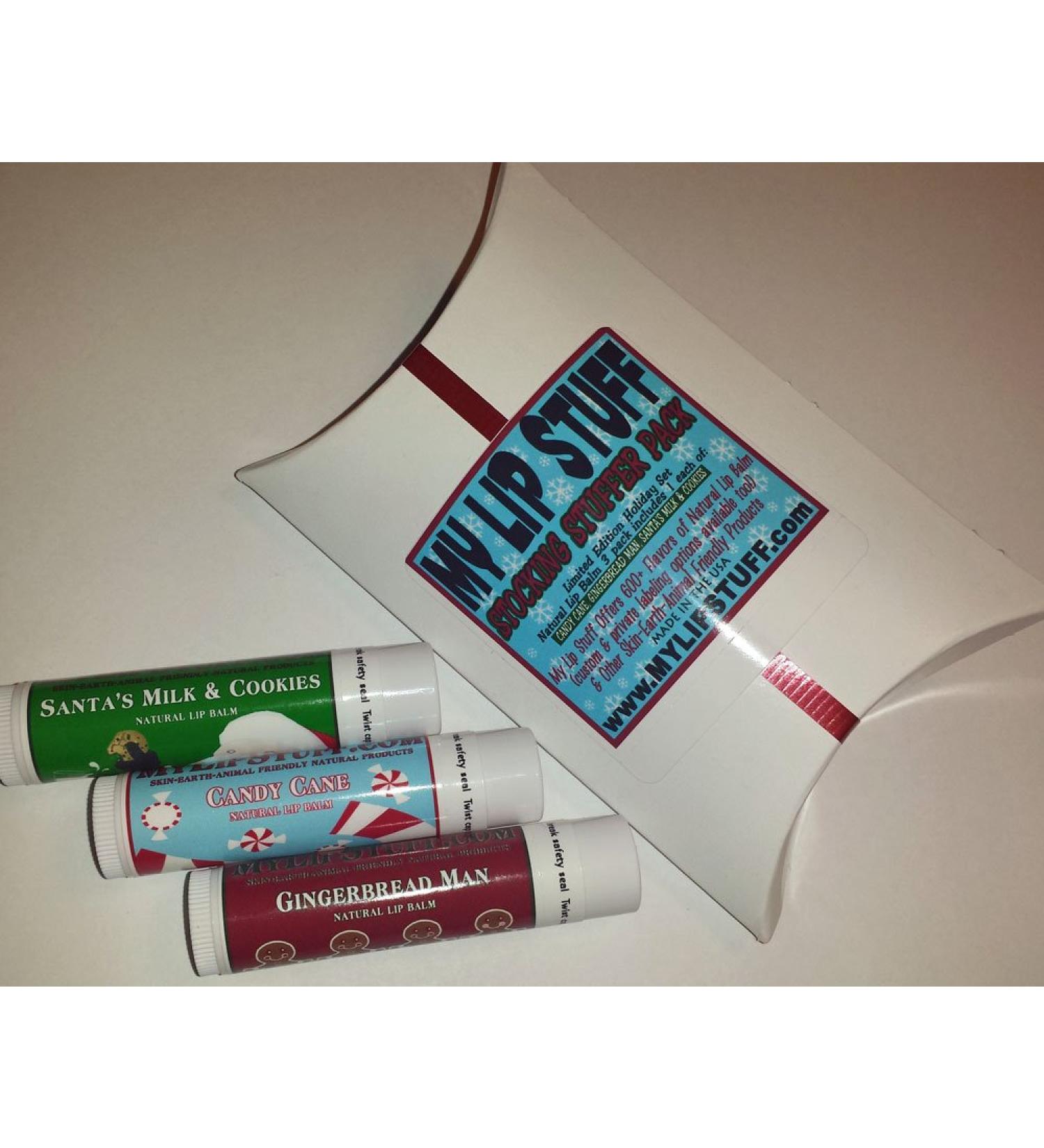 Holiday Gift Natural Lip Balm Set - Stocking Stuffer Pack: Candy Cane Gingerbread Man & Santa's Milk & Cookies - Buy Online on GoSupps.com