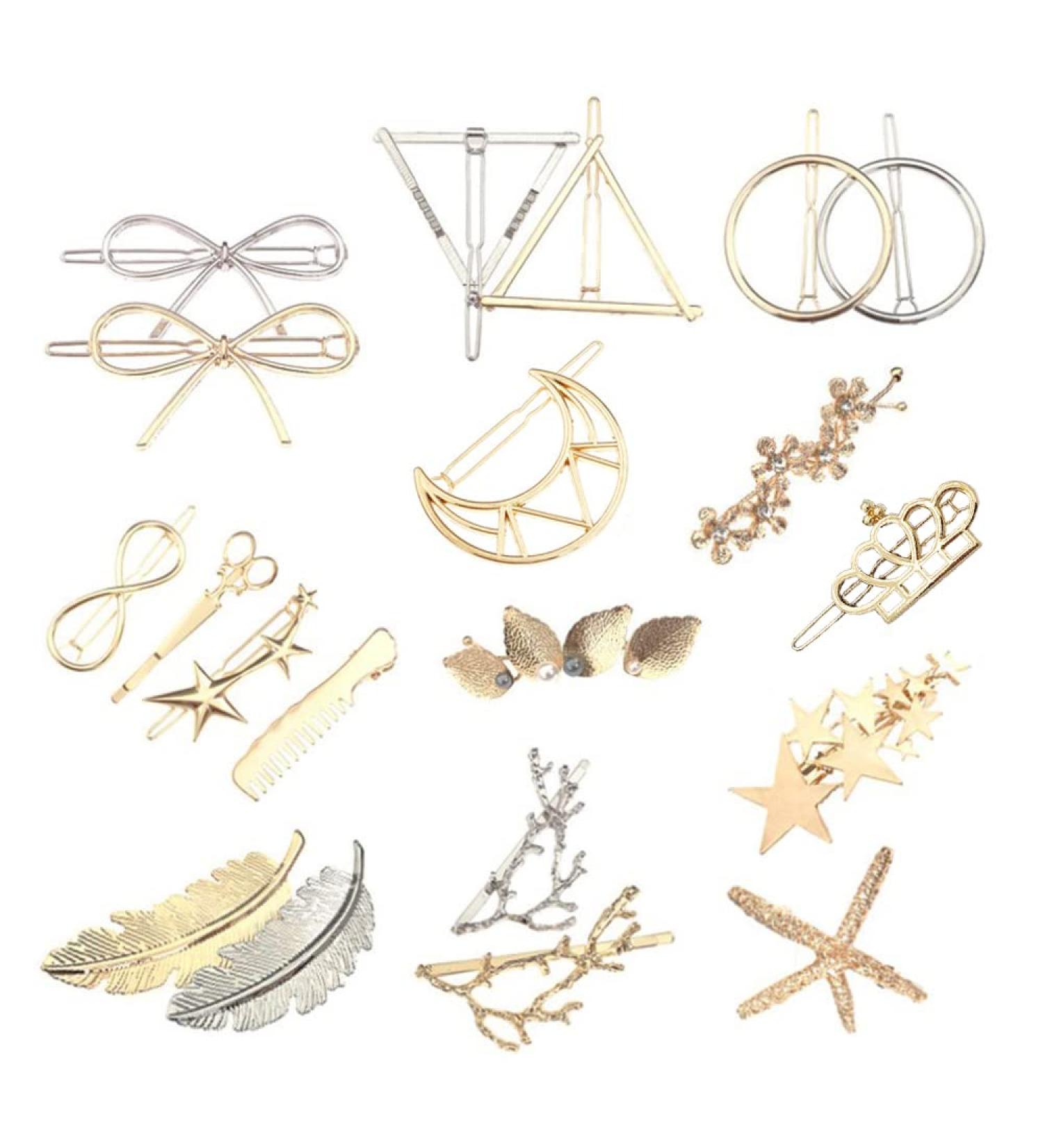 20-Piece Geometric Metal Hair Clip Set - Minimalist Alloy Hairpins for Stylish Girls - Buy Online on GoSupps.com