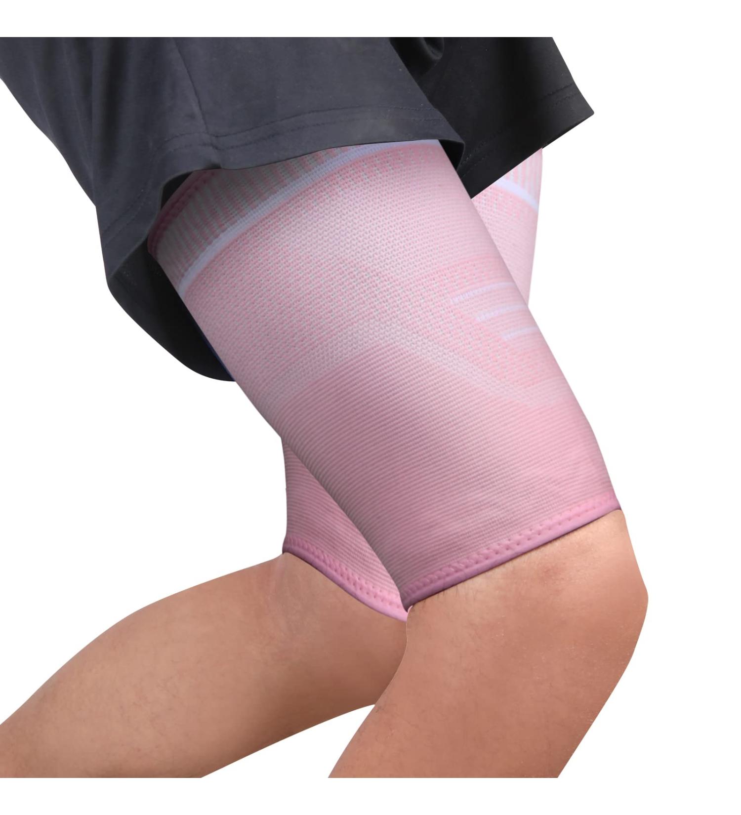 Compression Thigh Bandage for Men & Women - Ventilated Support with Non-Slip Silicone for Muscle Recovery - 2 Pack (Pink L) - Buy Online on GoSupps.com