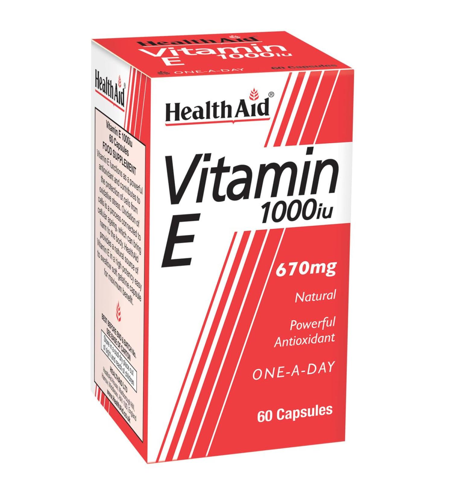 HealthAid Vitamin E 1000iu - 60 Capsules | Antioxidant Support | Skin Health | Immune System Booster - Buy Online on GoSupps.com