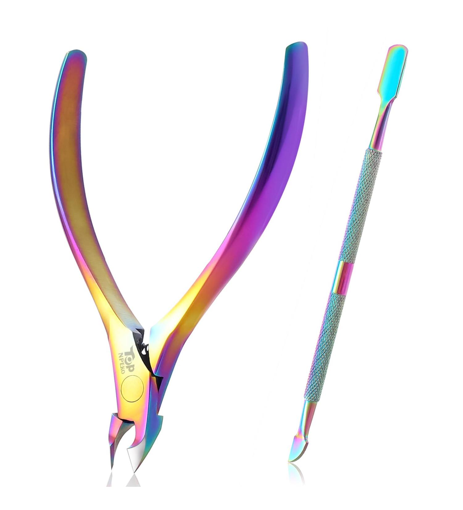Cuticle Cutter with Cuticle Pusher 2pcs Premium Stainless Steel Cuticle Removal Tool Upgraded Sharp Edge Built-in Spring Manicure Set for Fingernails & Toenails 2Pcs Multi-color - Buy Online on GoSupps.com