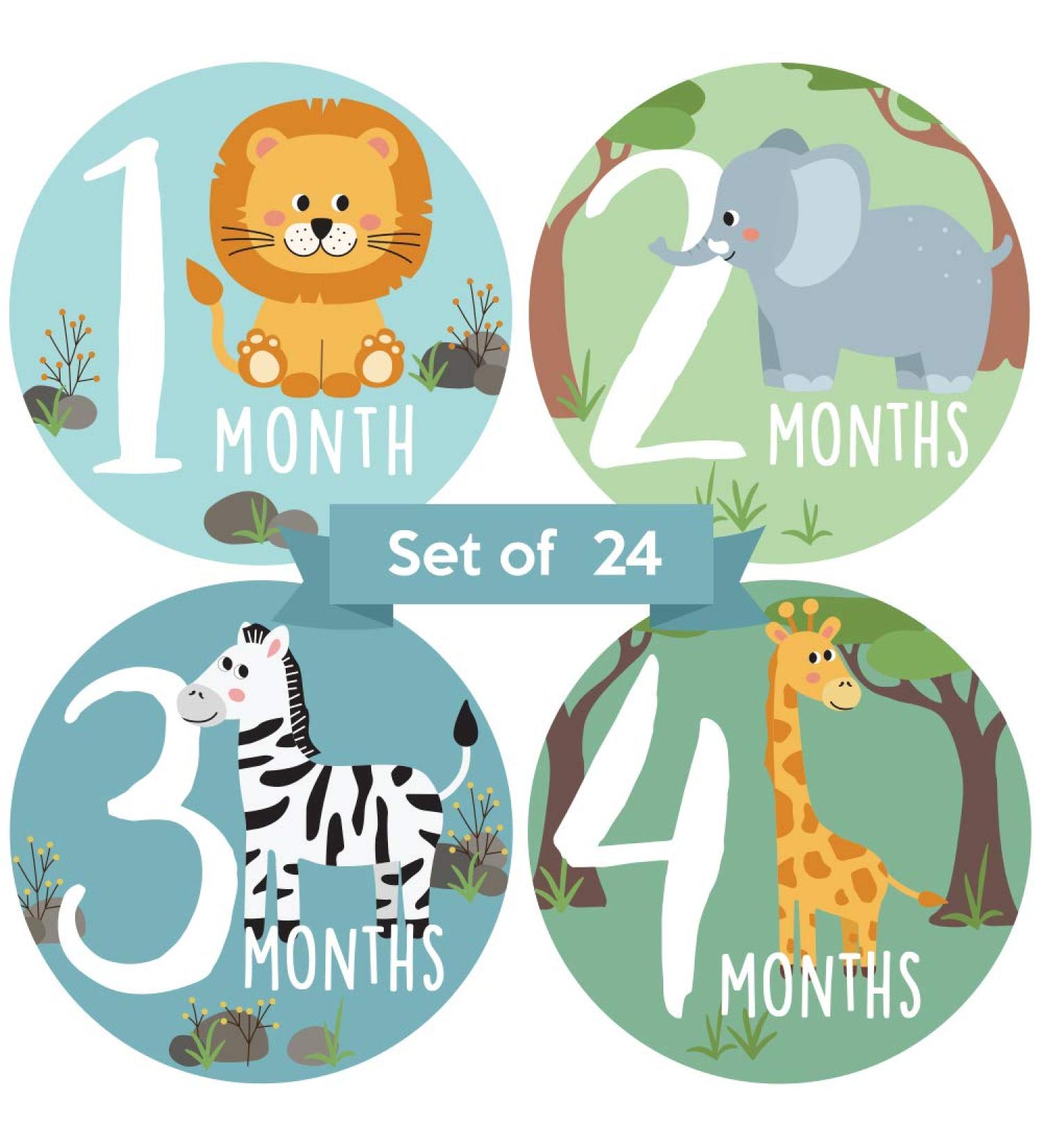 Zoo Animals Baby Monthly Stickers - Jungle Milestone Set for Boy/Girl | Unisex Safari Newborn Monthly Milestones (Set of 24) - Buy Online on GoSupps.com