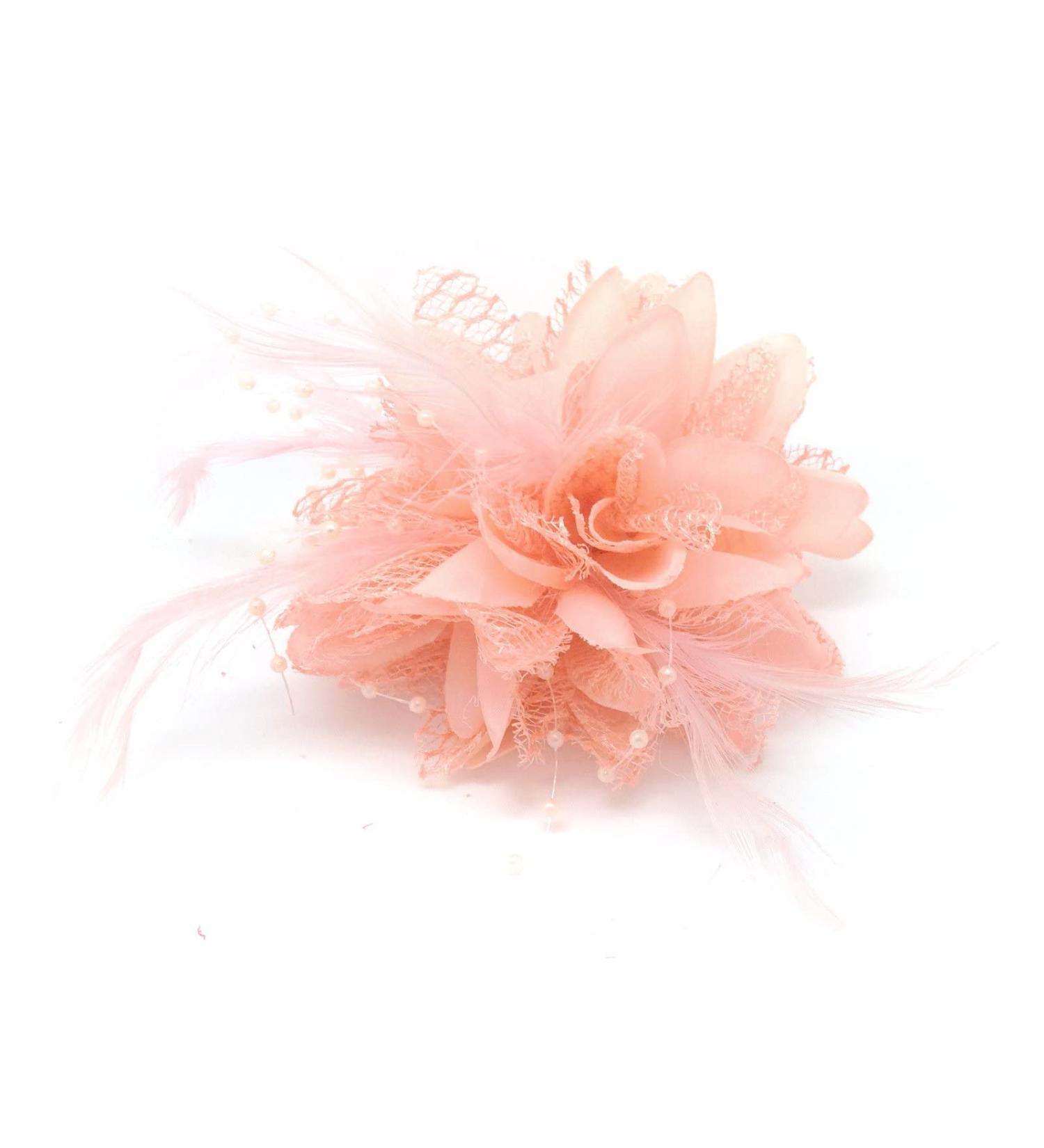 Flower Feather Bead Corsage Hair Clips Fascinator Hairband and Pin (Nude Peach)