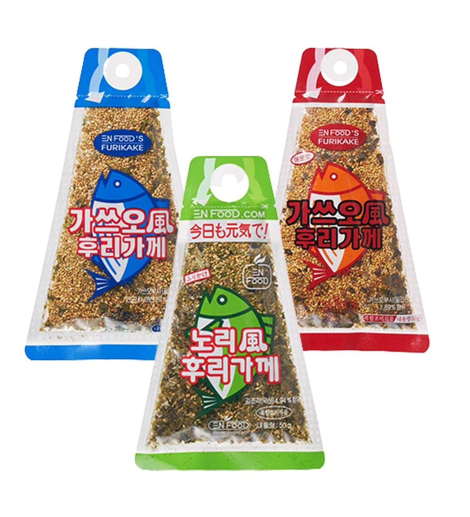 Korean Furikake Bonito Seaweed Sushi Rice Seasoning - Laver Spicy Katsuobushi & Katsuobushi Flavours 50g (Pack of 3) - Buy Online on GoSupps.com