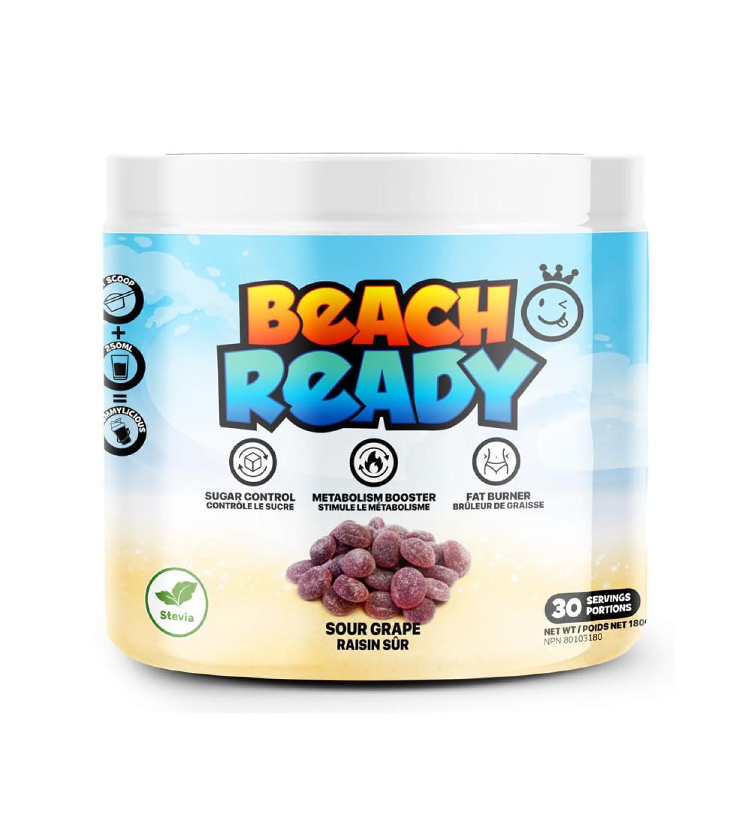 Yummy Sports Beach Ready Fat Burner Supplement - Stimulant Free Pre Workout Powder For Men & Women - Promote Weight Loss Improves Metabolism - 180g 30 Serving - Sour Grape - Buy Online on GoSupps.com