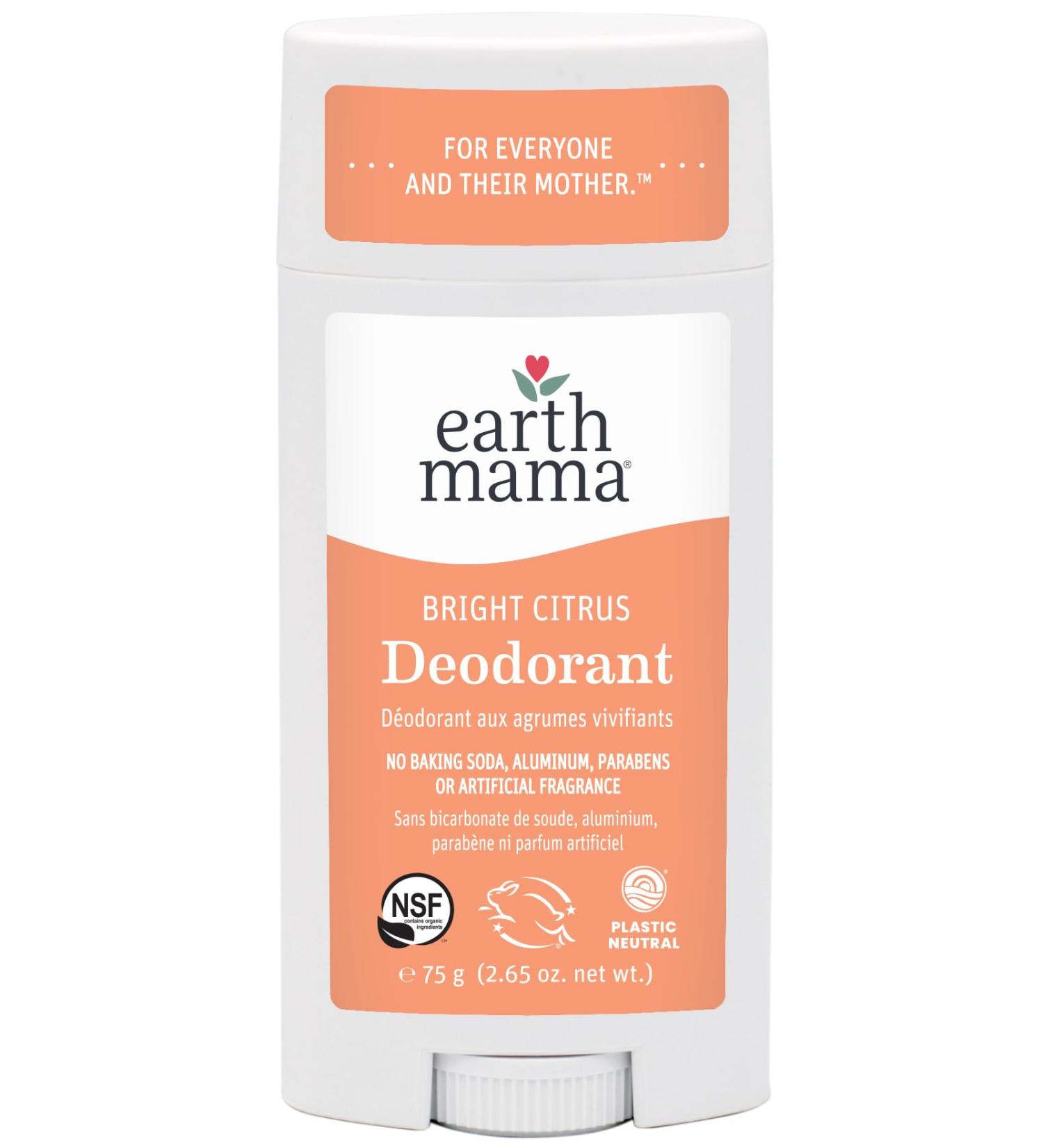 Earth Mama Bright Citrus Deodorant - Safe for Sensitive Skin Pregnancy & Breastfeeding Organic Grapefruit & Calendula No Baking Soda/Aluminum 2.65 oz - Buy Online on GoSupps.com