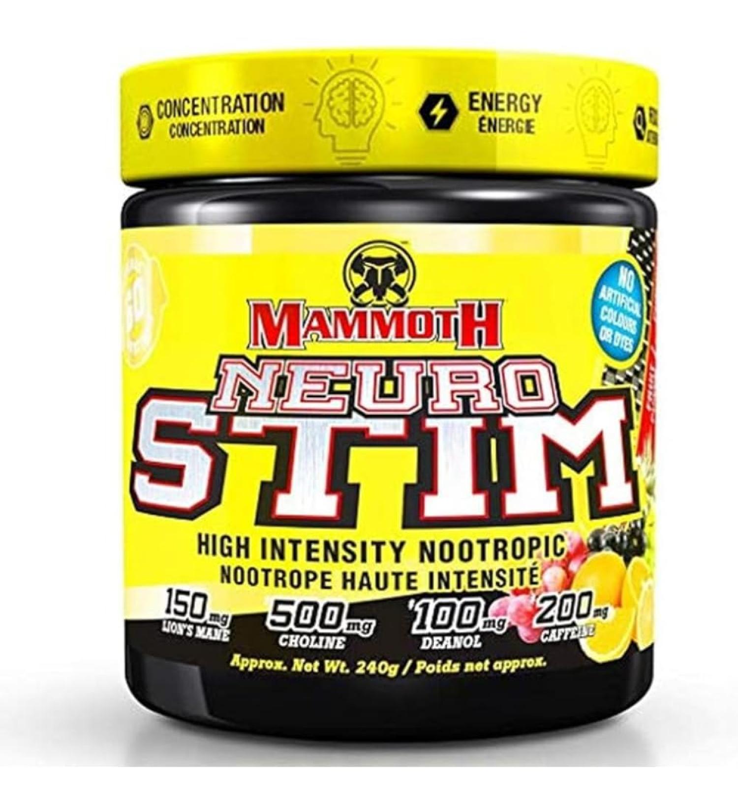 Mammoth NeuroStim 60 Serve Caffeine & Nootropic Brain Supplement Formula Energy & Focus Mental & Physical Boost Increased Cognition Lion s Mane Mushroom Fruit Punch - Buy Online on GoSupps.com