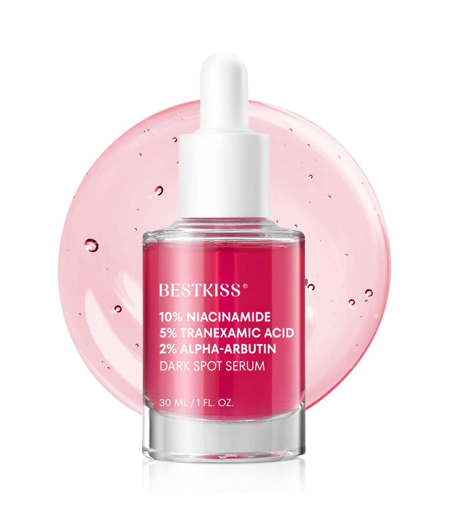 Bestkiss Dark Spot Remover for Face: Dark Spot Corrector Serum - 10% Niacinamide 5% Tranexamic Acid 2% Alpha-Arbutin Ceramides Hyaluronic Acid Centella Asiatica - Fragrance Cruelty Free Vegan 30mL Pink - Buy Online on GoSupps.com