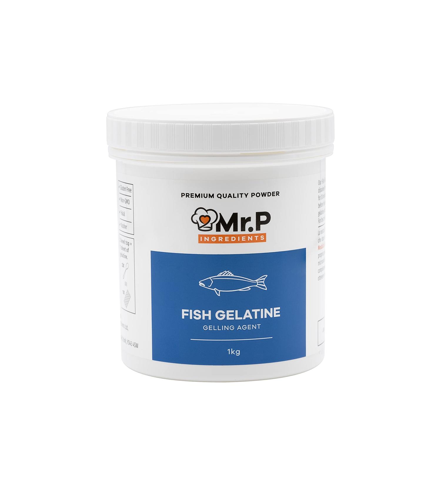 Mr.P Fish Gelatine 1 Kg 160 Bloom Powder - Halal Kosher Gluten Free Non-GMO Stabiliser with Instant Gelling & Aerating Properties - Recyclable Pot - 1 Pack - Buy Online on GoSupps.com