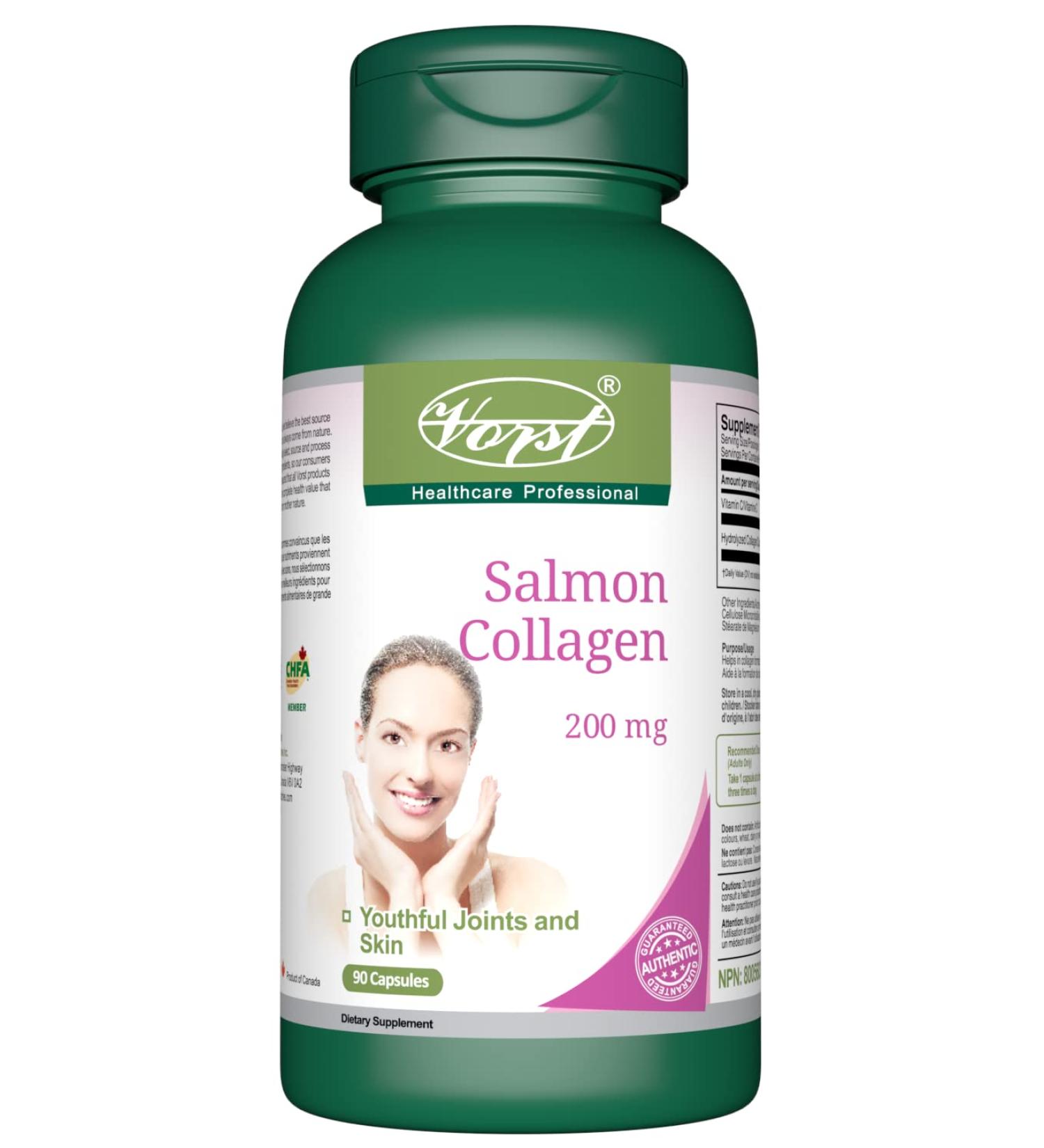 VORST Salmon Collagen 200mg plus Vitamin C 90 Capsules | Type 1 & Type 3 Supplement for Anti Aging Dull Skin Hair Nails Joints & Bones | Includes 40mg of Vitamin C | Powder Pills | 1 Bottle 90 count (Pack of 1) - Buy Online on GoSupps.com
