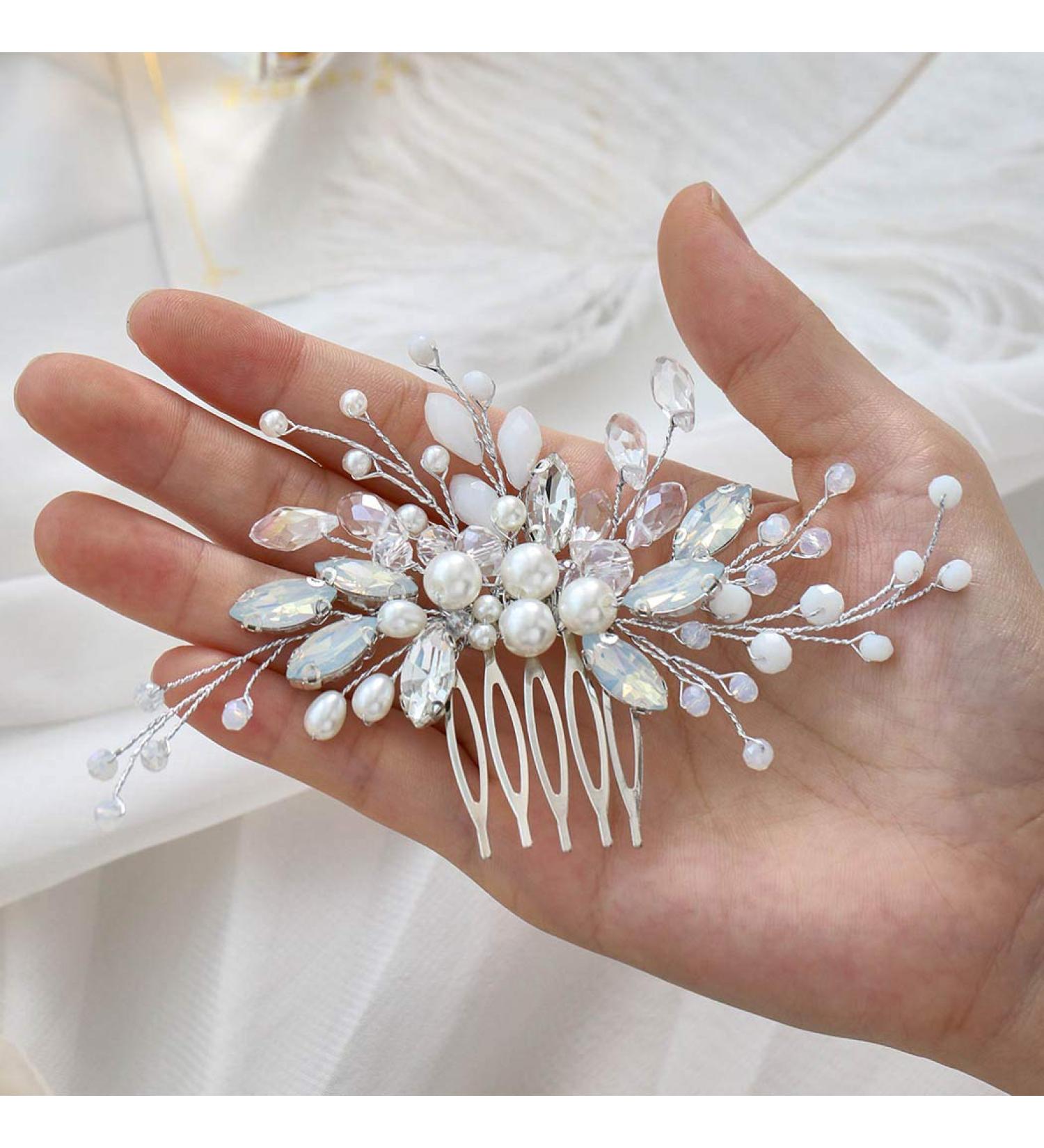 Unicra Bridal Wedding Hair Comb - Silver Crystal & Pearl Hair Accessories for Women & Girls - Buy Online on GoSupps.com