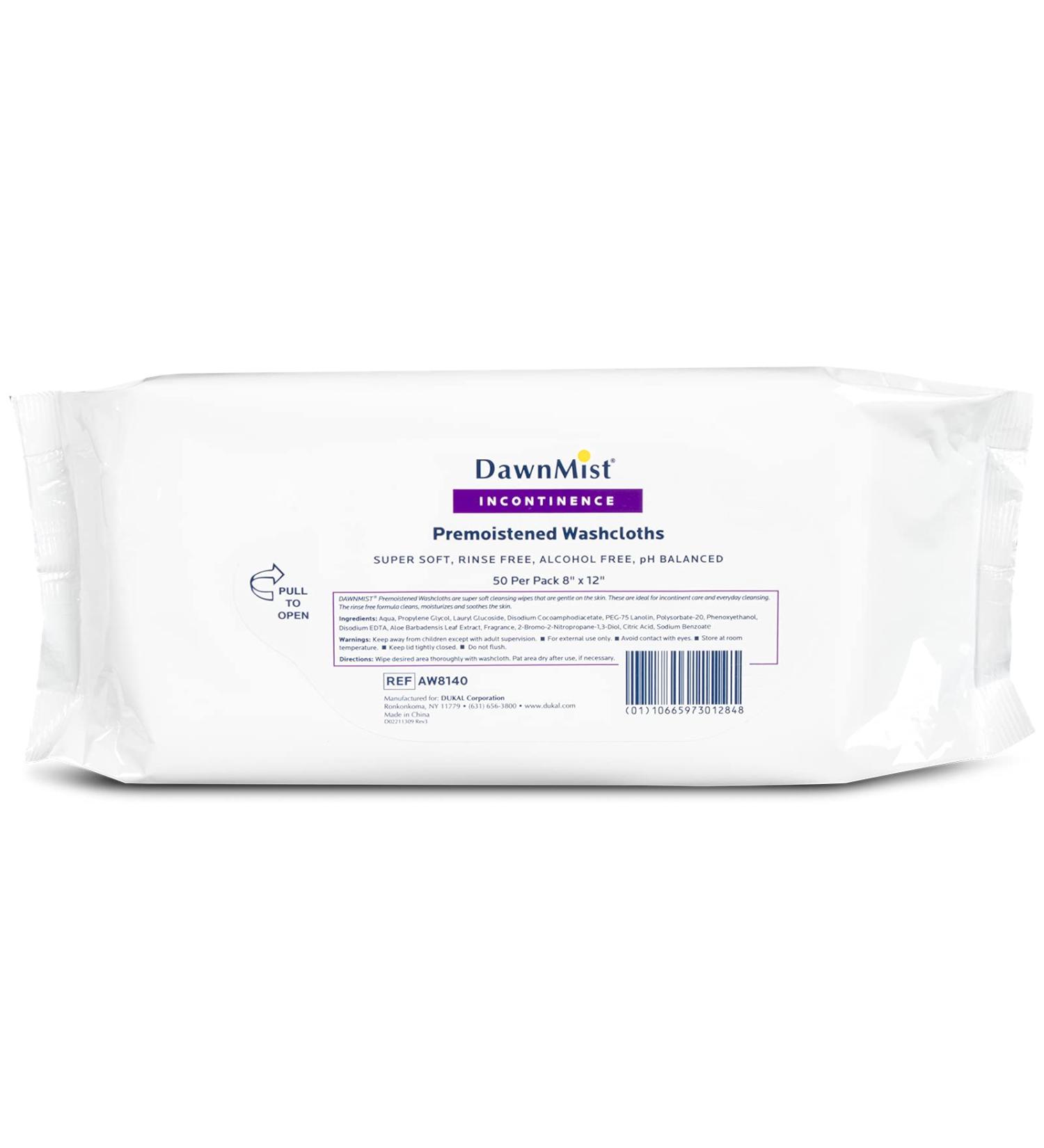 Dukal Dawn Mist Pre-Moistened Adult Wash Cloth Non-Sterile Soft Pack 8 W x 12 L (50 Packs of 12) (Pack of 600)