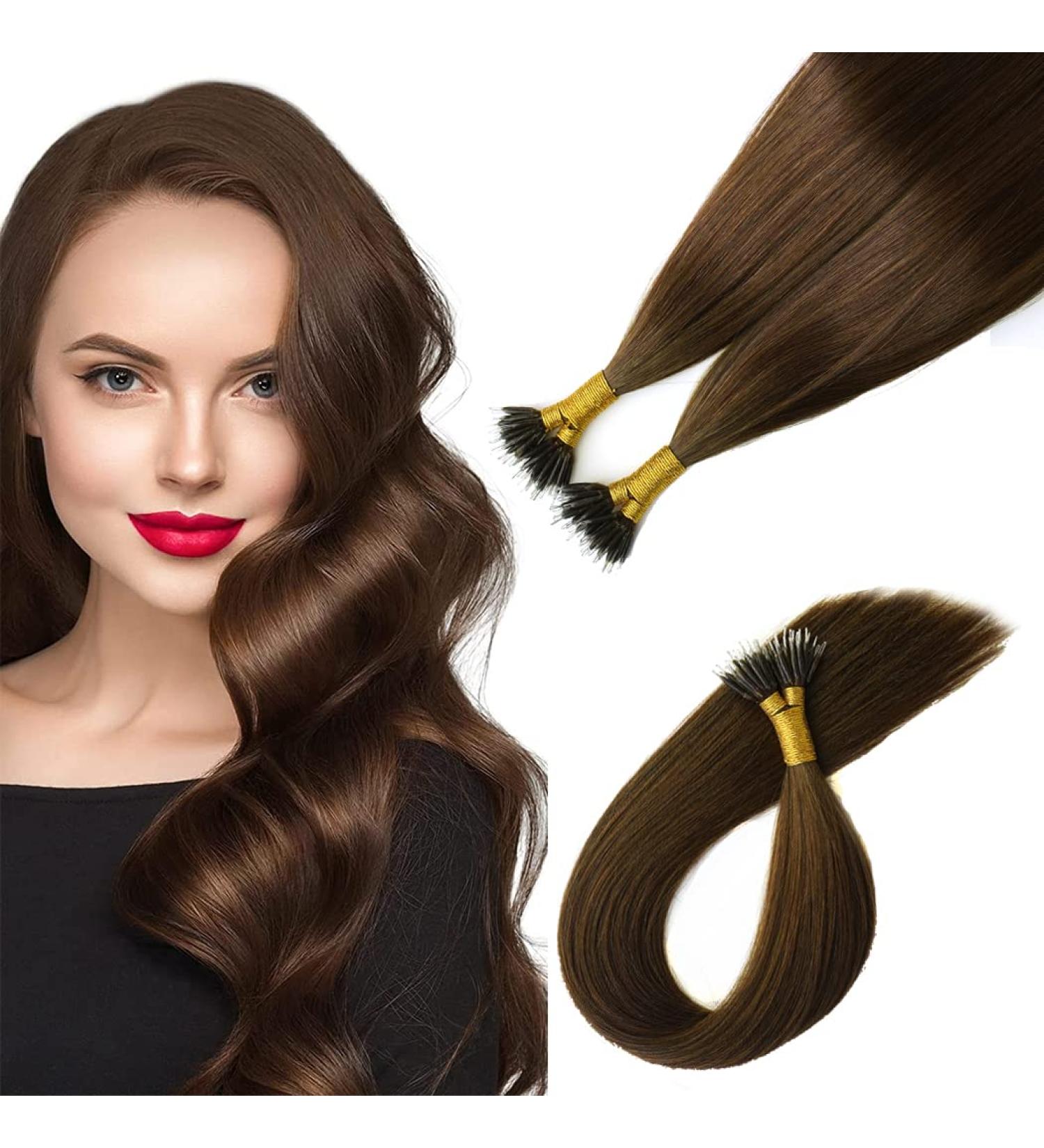 KOCONI 22 Inch #4 Chocolate Brown Nano Rings Human Hair Extensions - 50g Double Drawn Nano Tip Beads, Real Hair, 1g/Strand - Shop Now! - Buy Online on GoSupps.com