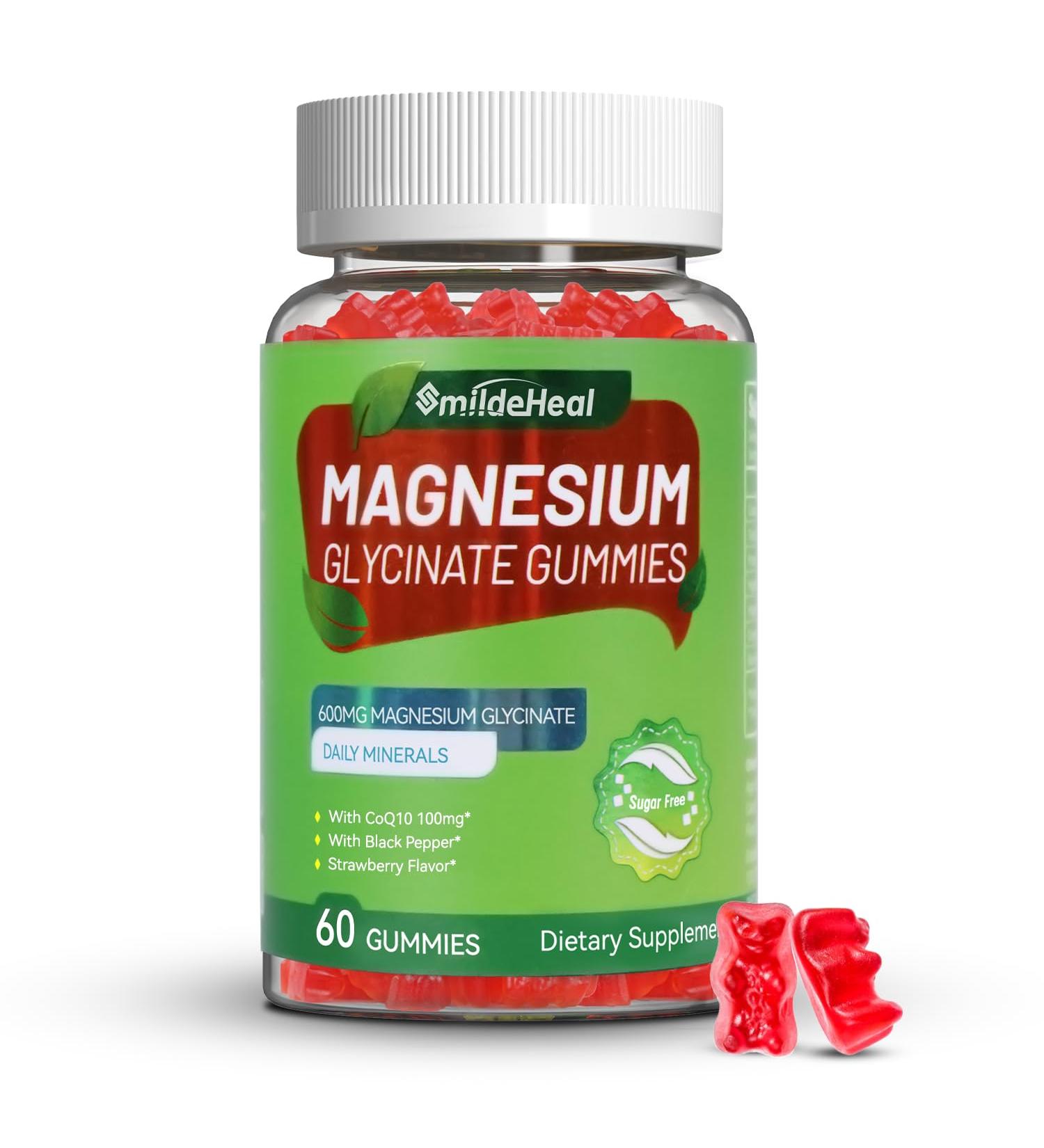 Magnesium Glycinate Gummies 600mg for Women & Men with Magnesium L-Threonate 300mg CoQ10 and Black Pepper Vegan (60 Count) 60 Count (Pack of 1) - Buy Online on GoSupps.com