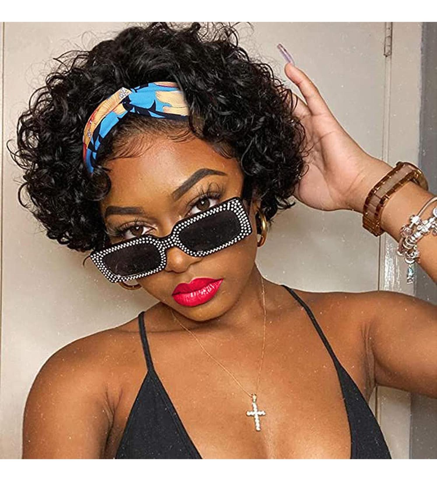 Waveme Human Hair Curly Headband Wig for Black Women - Short Bob Pixie Style in Natural Black - 150% Density - 8 Inch 1B# Color - Buy Online on GoSupps.com