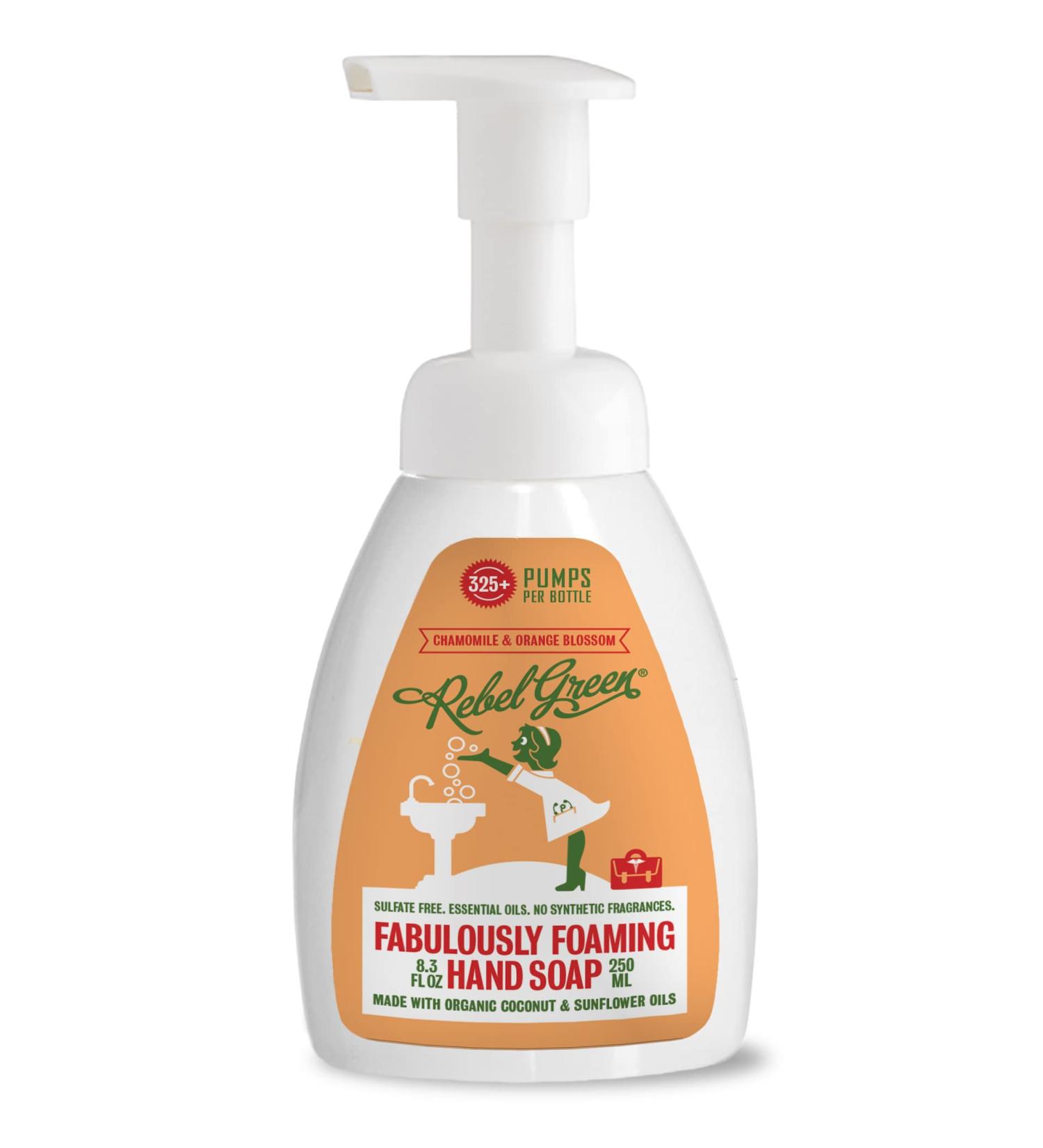 Rebel Green Foaming Hand Soap - Moisturizing Natural Bathroom & Kitchen Liquid Foaming Soap - Gentle Household Hand Wash with Orange Chamomile Scent - (8oz 6 pack)