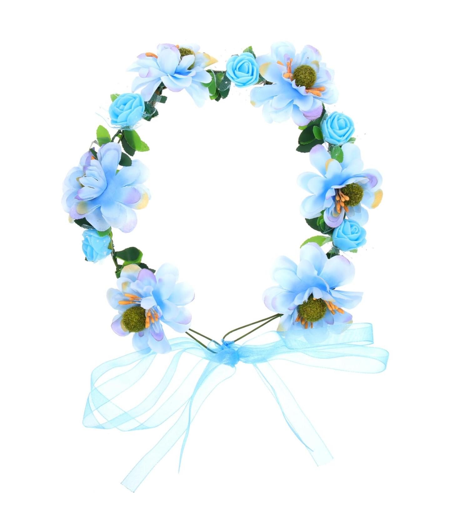 Lurrose Flower Head Wreath Floral Crown Headpiece Flower Headband with Adjustable Ribbon for Party Wedding Festival Sky blue - Buy Online on GoSupps.com