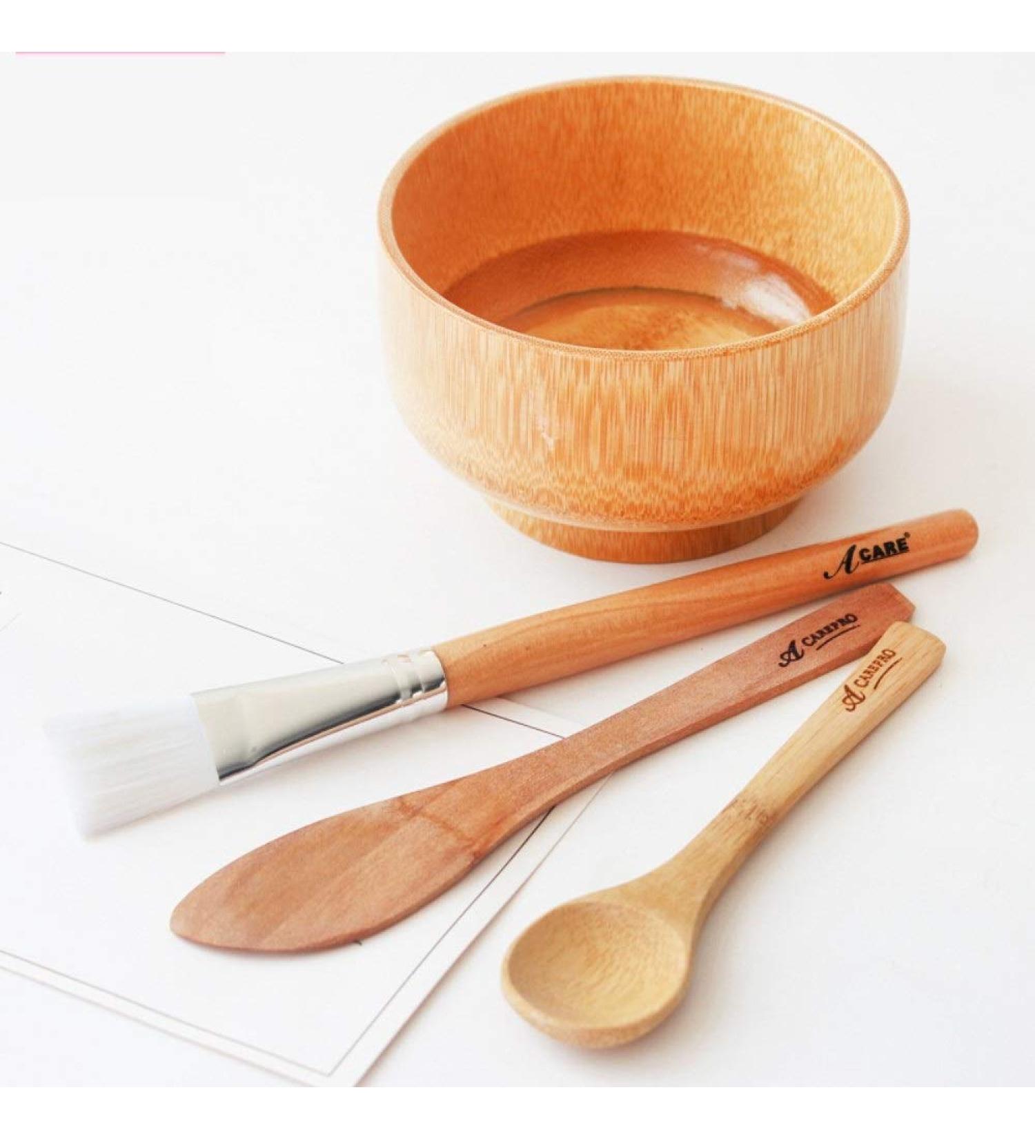 Face Mask Mixing Bowl Set - 4 In 1 DIY Clay Mask Kit with Brush & Spatula | Bamboo Mixing Tools for Facial Masks - Buy Online on GoSupps.com