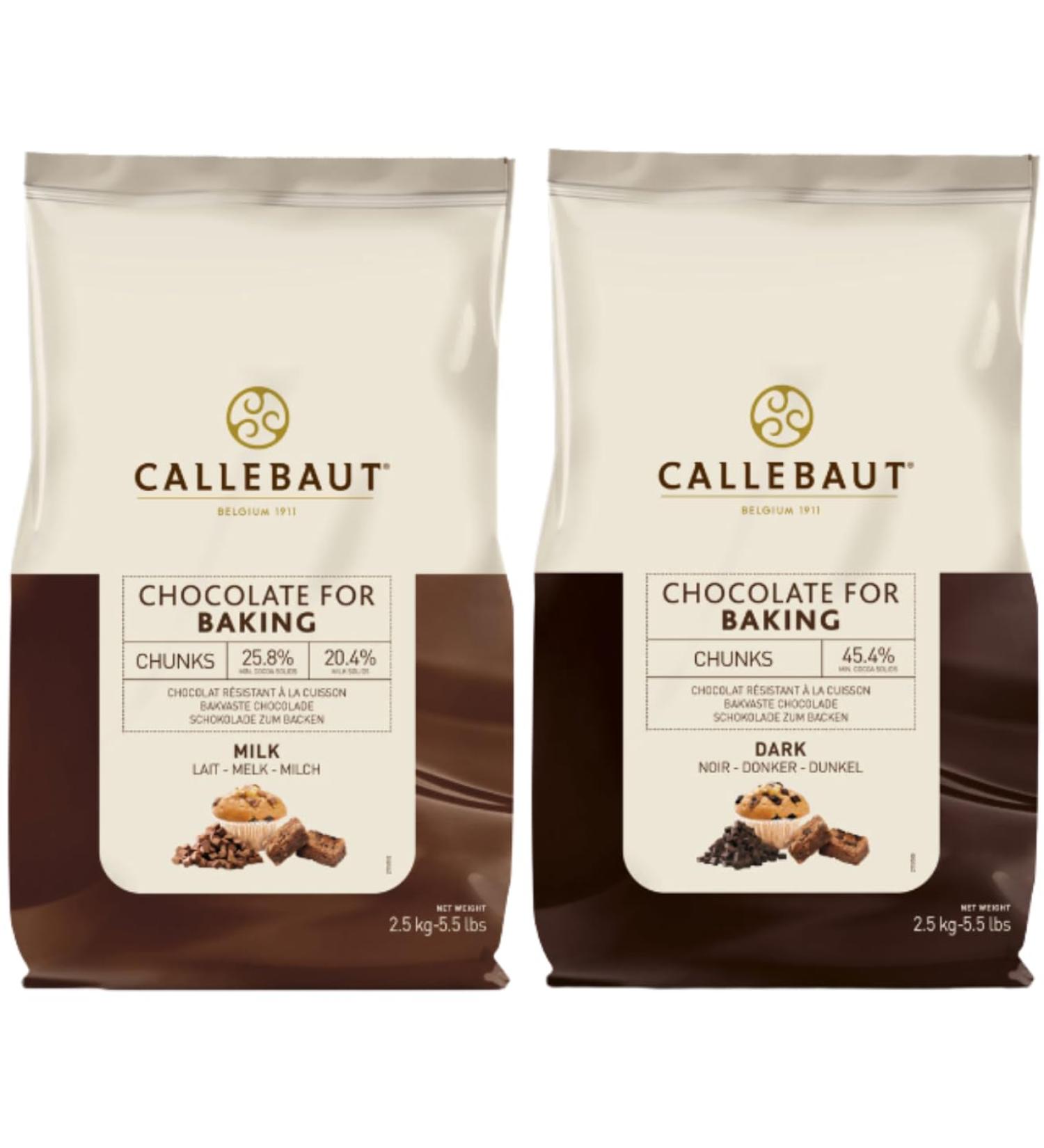 Callebaut Bundle 45.4% Dark and 27.3% Milk Chocolate Chunks 2 x 2.5kg