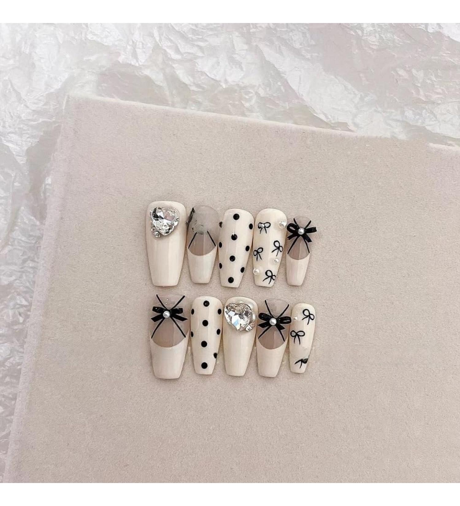 Handmade Wearing Nail with Long French Bow Detachable Nail Patch False Nail(Size:M) - Buy Online on GoSupps.com