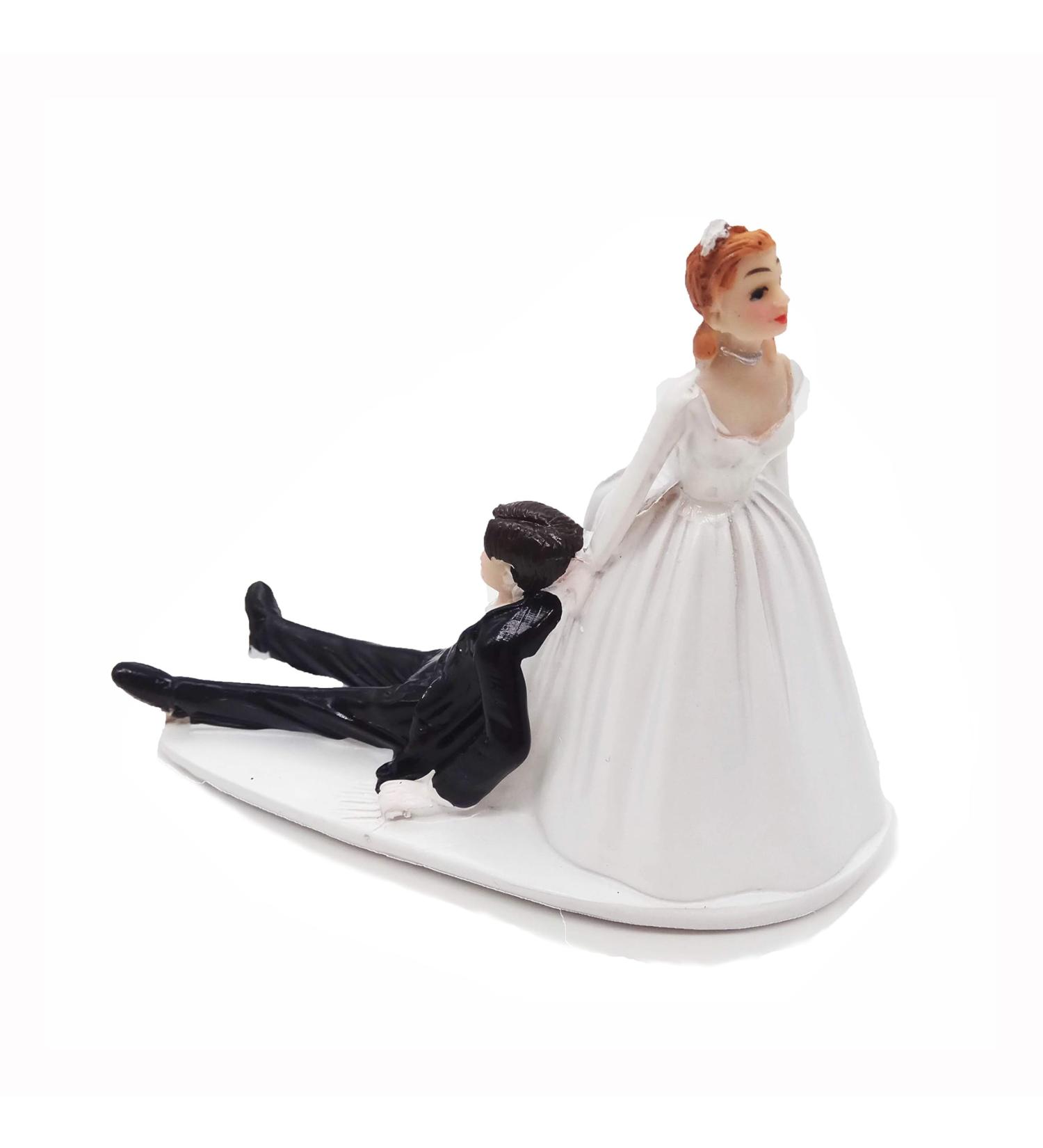 SCHOLMART Wedding Cake Toppers Bride and Groom Funny Bride Dragging Groom Cake Topper Cake Topper Wedding Bride and Groom Wedding Cake Toppers Reluctant Groom Figurines (Reluctant Groom) - Buy Online on GoSupps.com