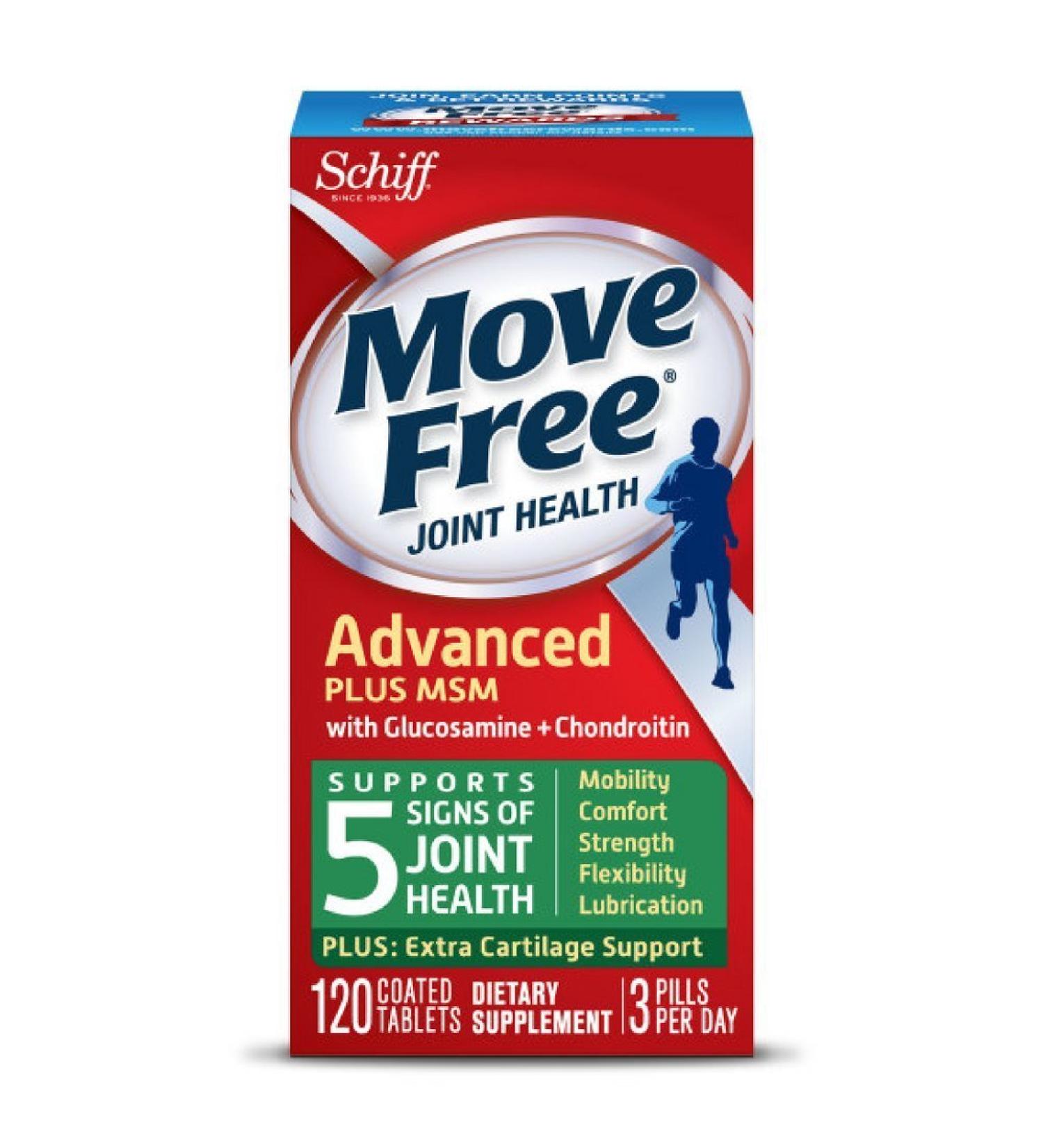 Move Free Advanced Plus MSM 120 tablets - Joint Health Supplement with Glucosamine and Chondroitin (Pack of 12)
