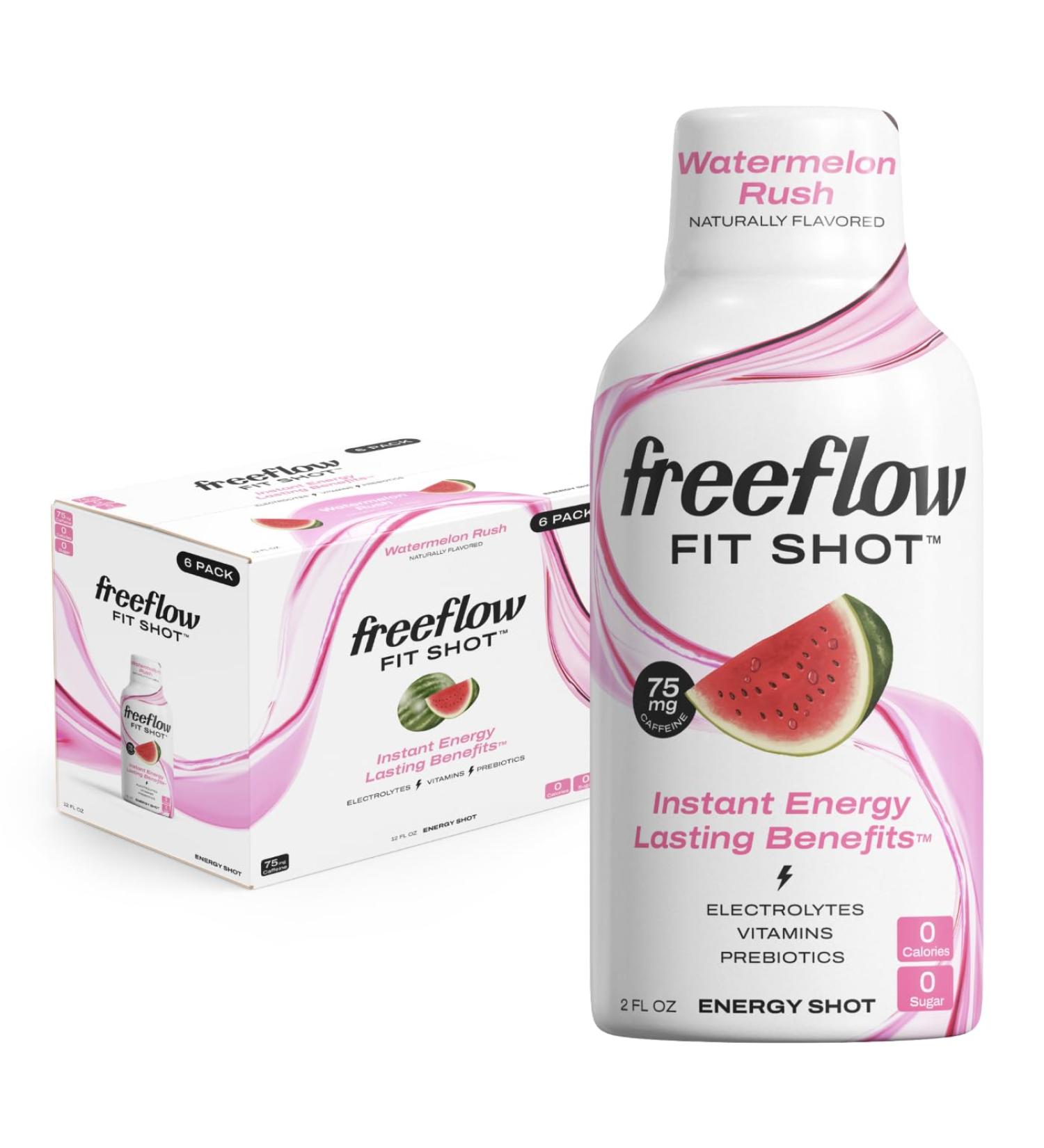 Buy Freeflow Fit Energy Shots - Watermelon Rush | Natural Caffeine Ginseng Prebiotics & Electrolytes | 6 Pack (2oz Each) - Boost Your Energy - Buy Online on GoSupps.com