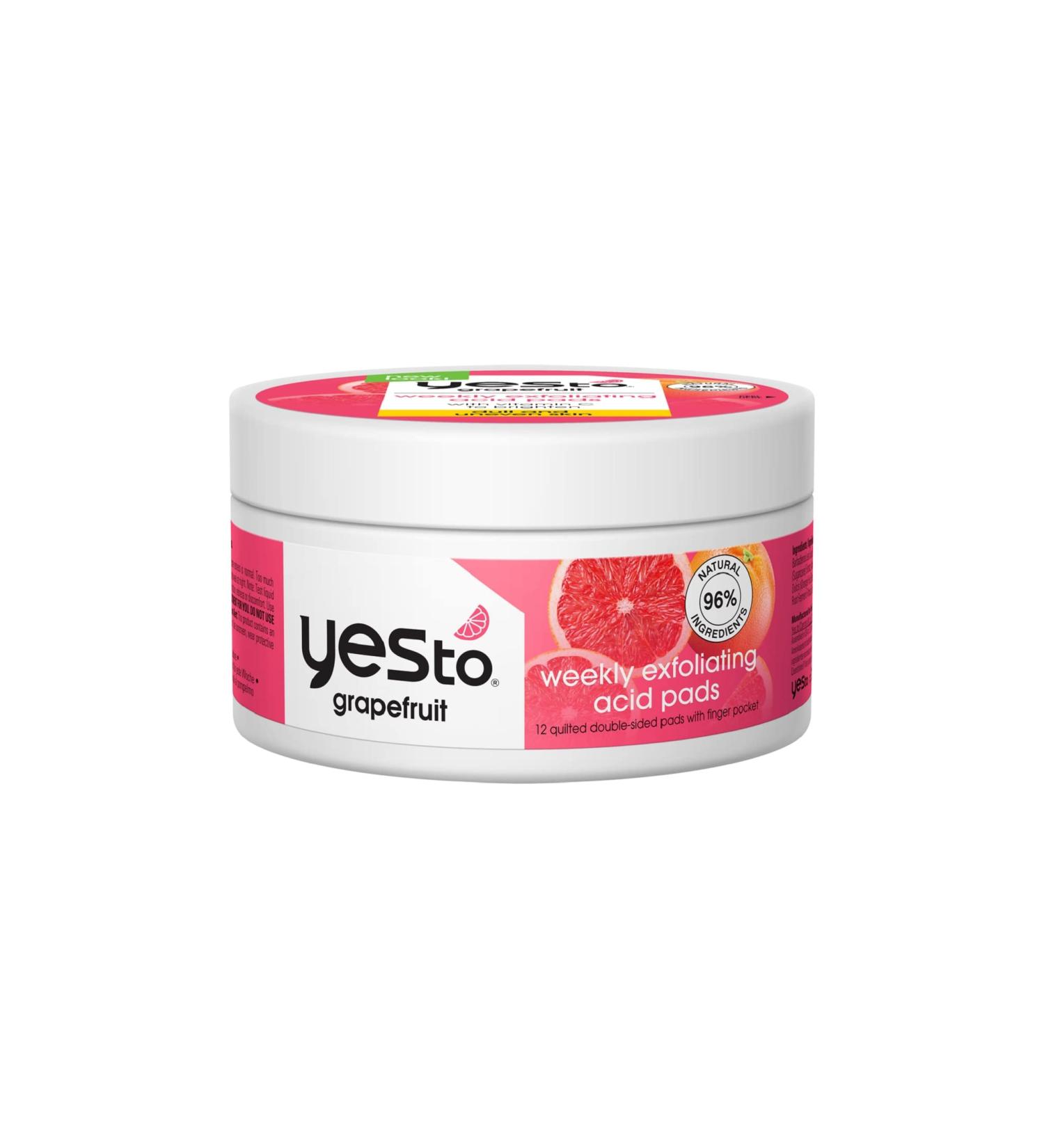 Yes To Grapefruit Weekly Acid Pads | Brightening Exfoliating Treatment for Glowing Skin | Improves Tone & Texture with Antioxidants AHAs & BHAs | Natural Vegan Cruelty-Free | 12-Count - Buy Online on GoSupps.com